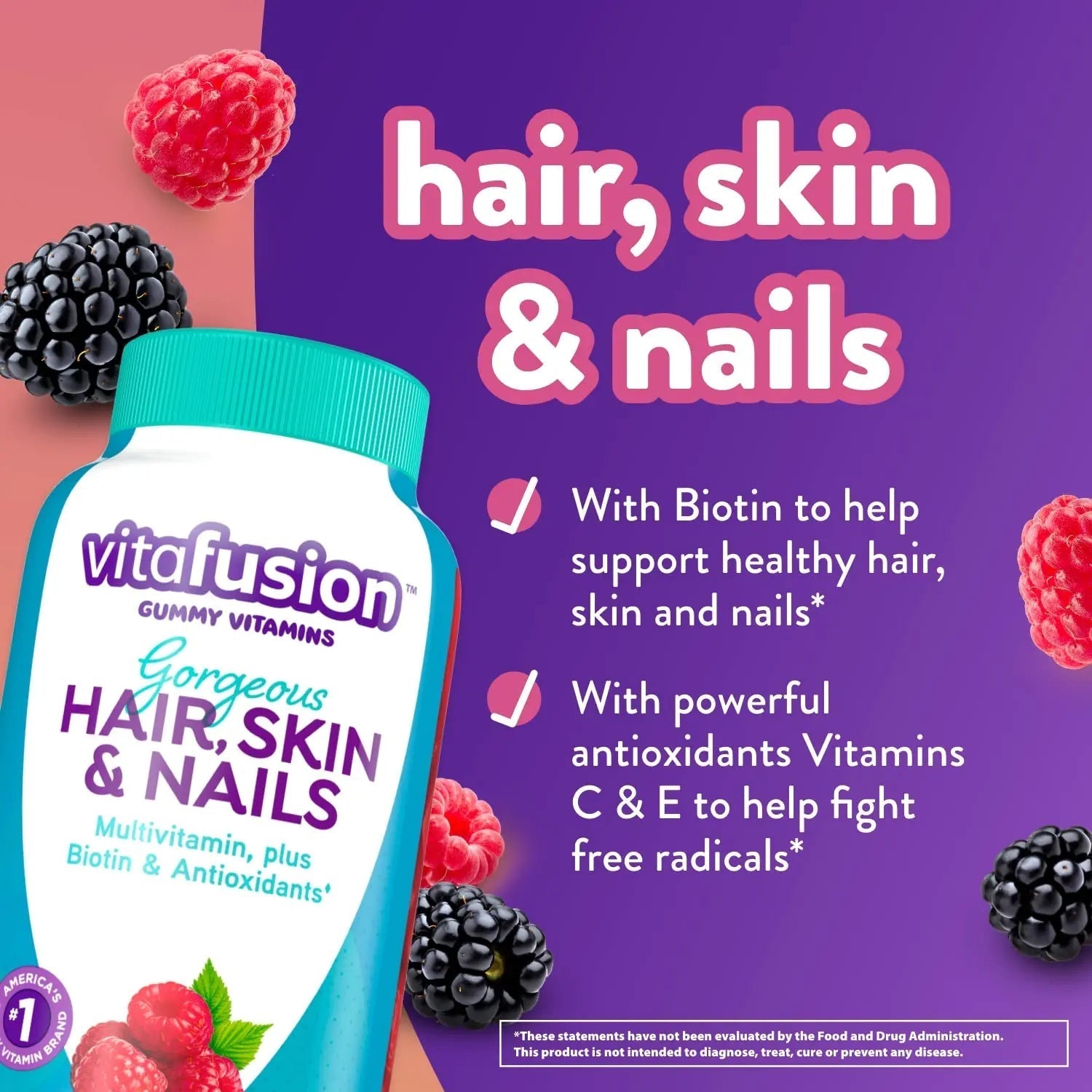 Vitafusion Gorgeous Hair, Skin & Nails Multivitamin Plus Biotin, Vitamin B12 Cherry Gummies for Energy Metabolism Support, 135ct & 90ct Vitafusion uk supplements