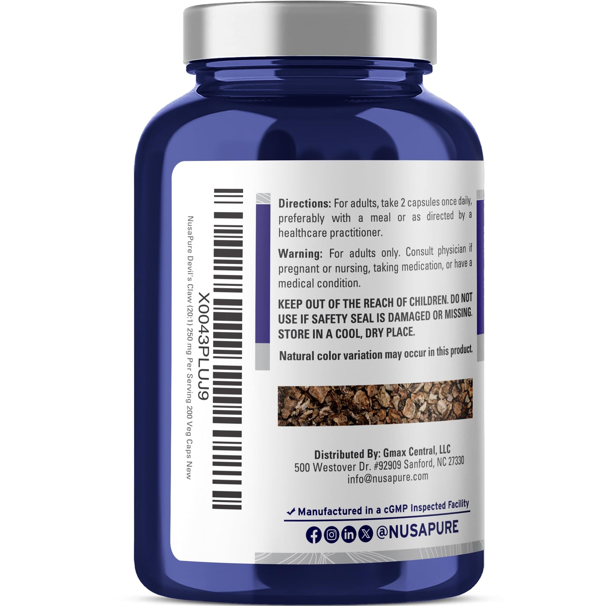 NusaPure Devil's Claw 20:1 Extract, 250 mg Equivalent to 5000mg, 200 Veggie Capsules, Concentrated Root Extract, Devils Claw Herbal Supplement, Non-GMO, Vegan Supplement NusaPure uk supplements