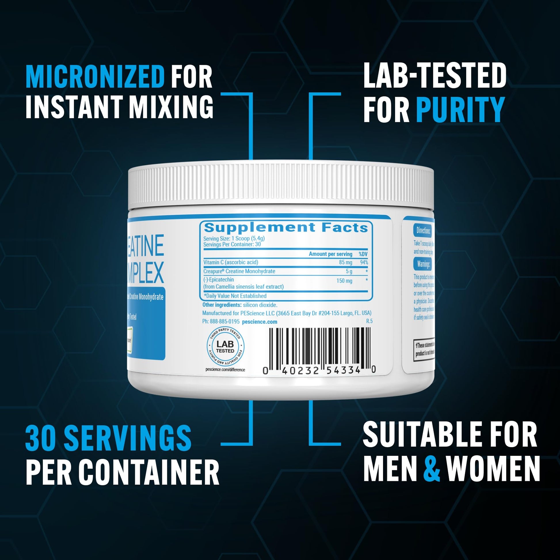 PEScience TruCreatine+ Creatine Monohydrate Powder Plus Epicatechin, Micronized Creapure Creatine for Women & Men, Supports Muscle Growth, Strength & Recovery, Cognition, 30 Servings, Unflavored PEScience uk supplements