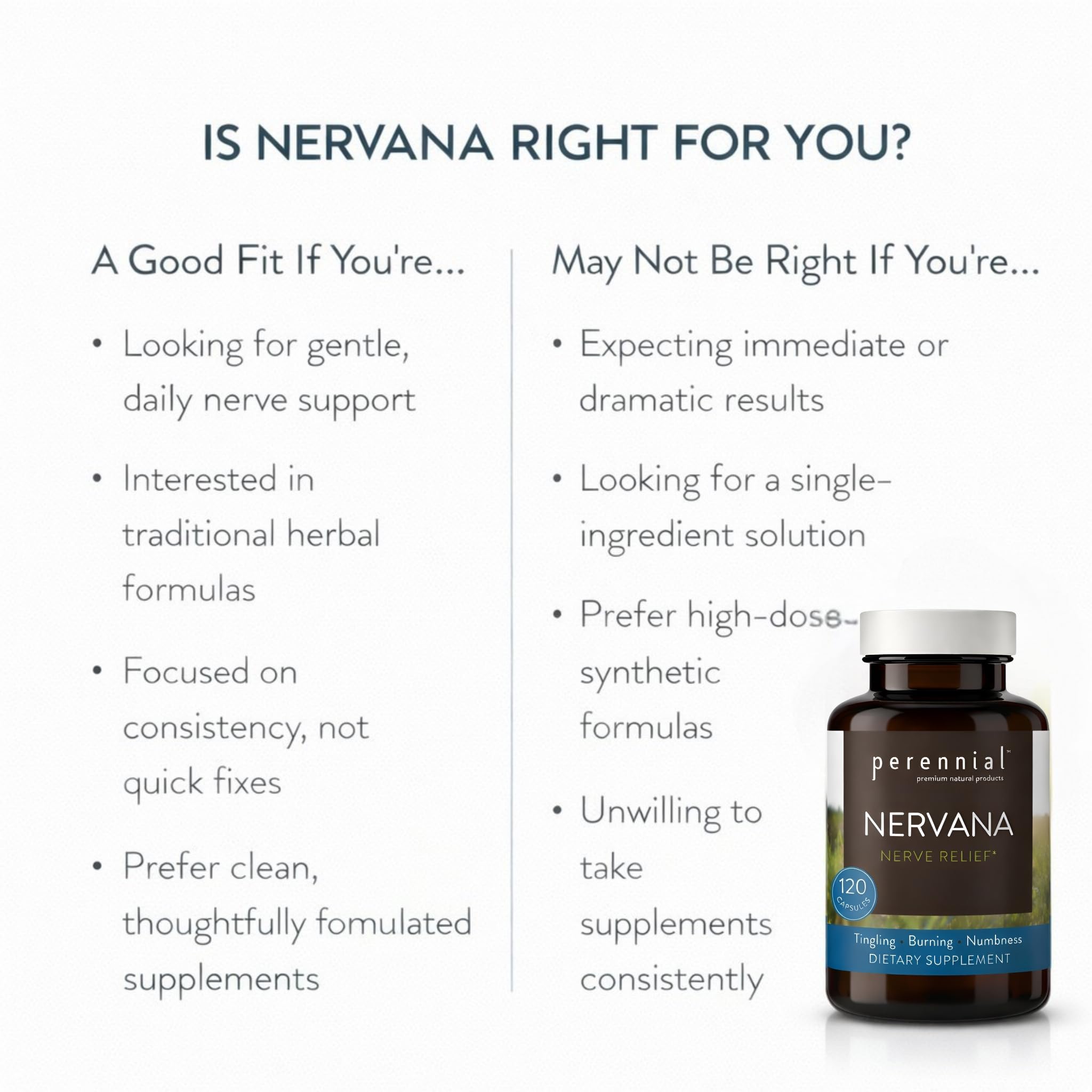 Perennial Nervana – Herbal Nerve Support for Tingling, Burning & Numbness Relief – Promotes Calm Focus & Stress Resilience – Non-Drowsy Mood Balance – 120ct* Perennial uk supplements