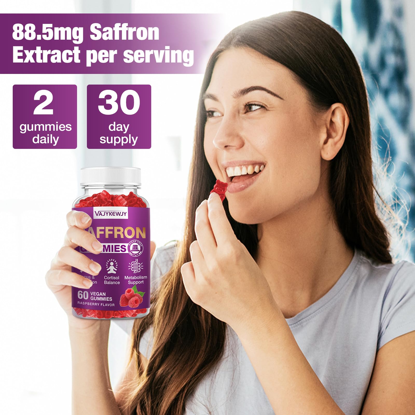 VAJYKEWJY Saffron Gummies (88.5 mg) with Magnesium — Enhanced with St. John’s Wort, Rhodiola, Ashwagandha & Vitamins B6, B12, D3 for Mood & Focus Support — 120 Count VAJYKEWJY uk supplements