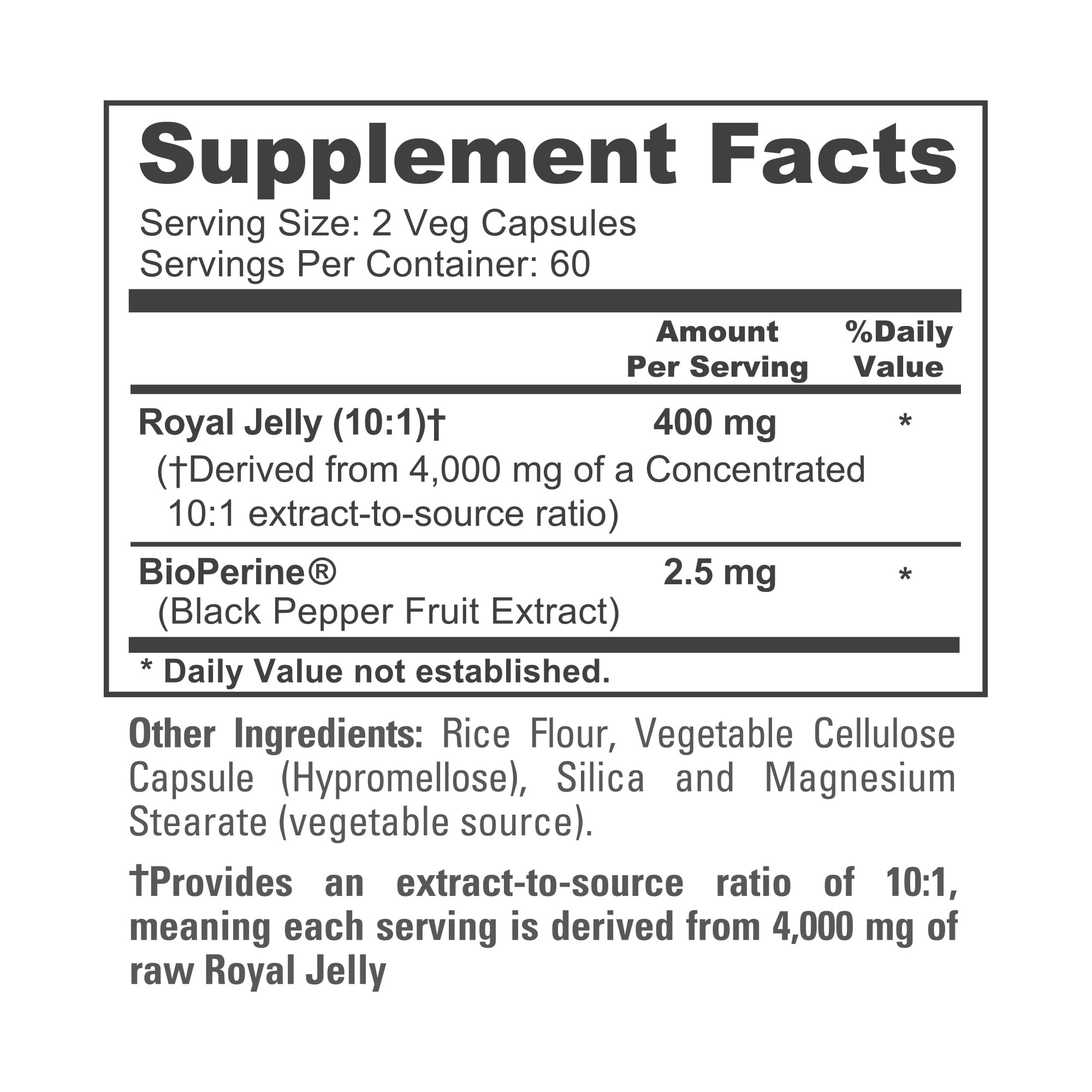 NusaPure Royal Jelly 10:1 Extract, 400 mg Equivalent to 4000mg - 120 Veggie Capsules (Non-GMO, Dairy Free, Dietary Supplement) NusaPure uk supplements