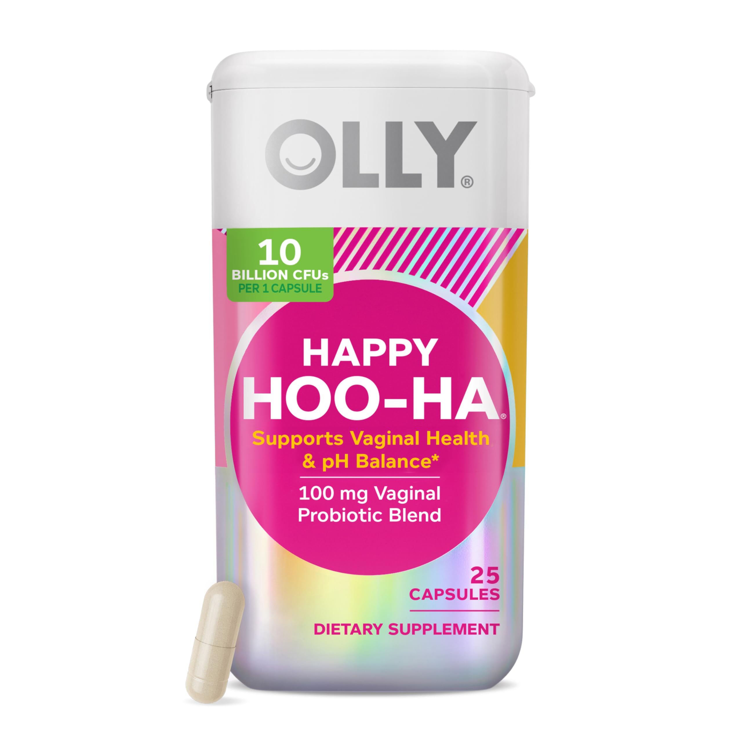 OLLY Happy Hoo-Ha Capsules, Probiotic for Women, Vaginal Health and pH Balance, 10 Billion CFU, Gluten Free - 25 Count OLLY uk supplements
