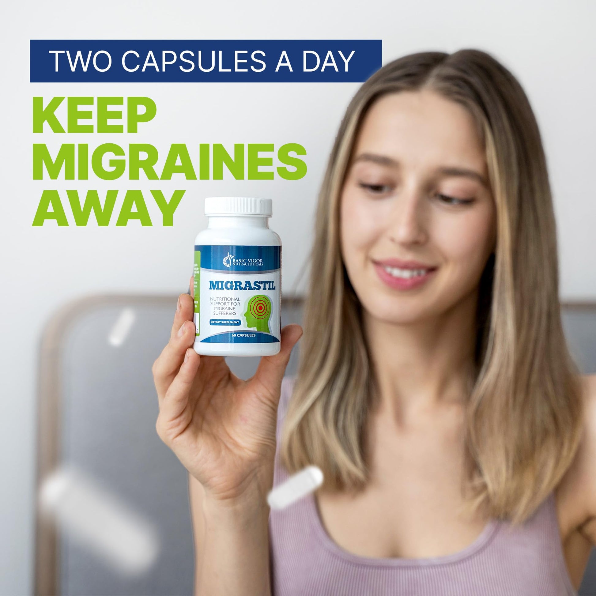 Basic Vigor Migrastil Migraine Support Capsules. Feverfew, Magnesium, Taurine & Vitamin B1 for Migraines Natural Supplement. Made in The USA. Vegan and Gluten Free. Basic Vigor uk supplements