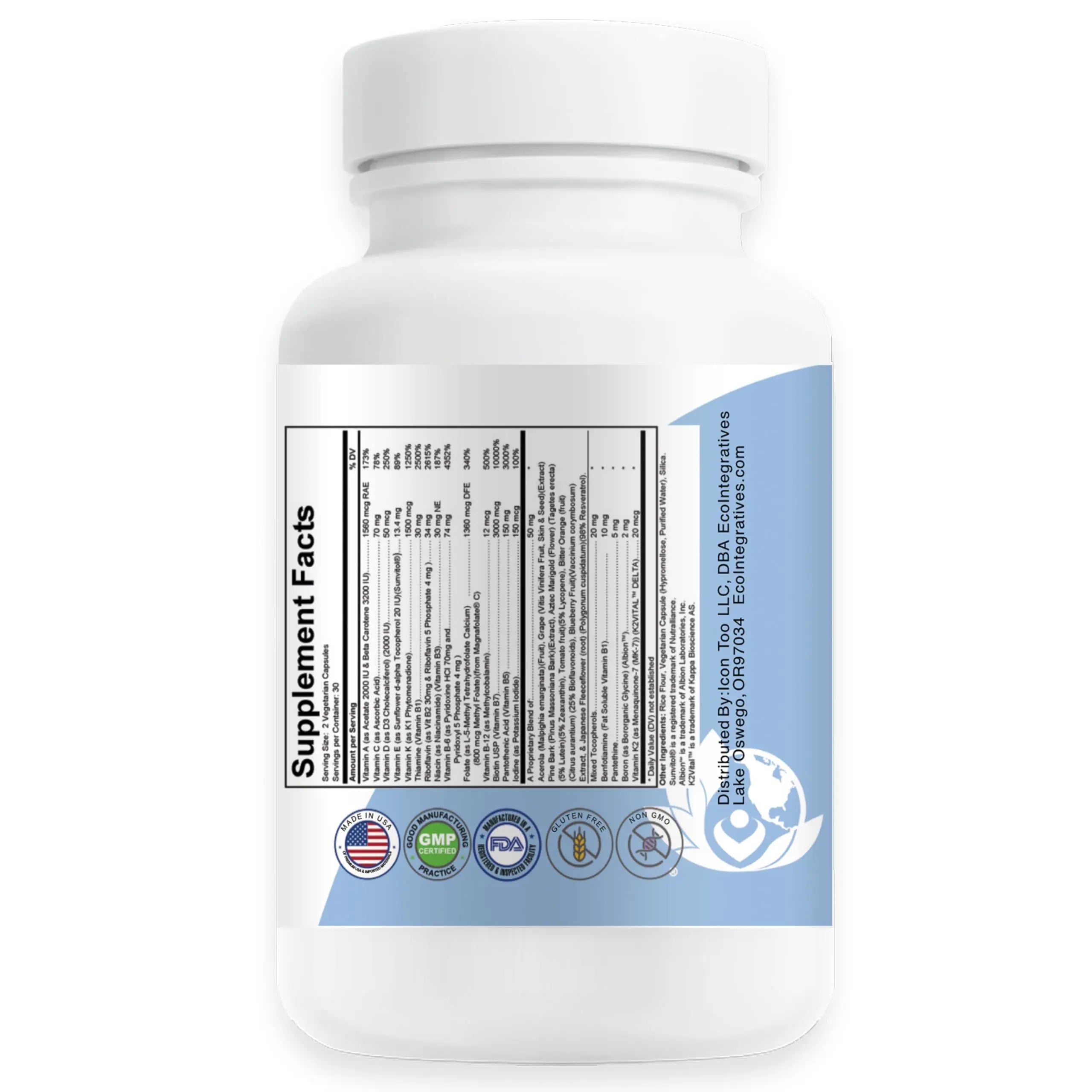 EcoIntegratives Active Multivitamin | ADK, Methyl B Complex, Antioxidants | Quatrefolic Folate, Methyl B12, P5P, Vitamin D3, K1/K2 | EcoIntegratives uk supplements