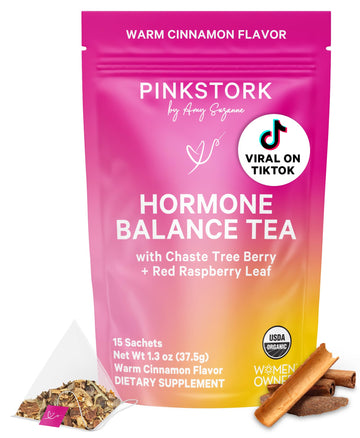 Pink Stork Hormone Balance Tea for Women – Red Raspberry Leaf & Chasteberry (Vitex) – Organic Herbal Tea for PMS, Menstrual Cycle & Perimenopause Support – Caffeine-Free Cinnamon Blend – 30 Cups Pink Stork uk supplements
