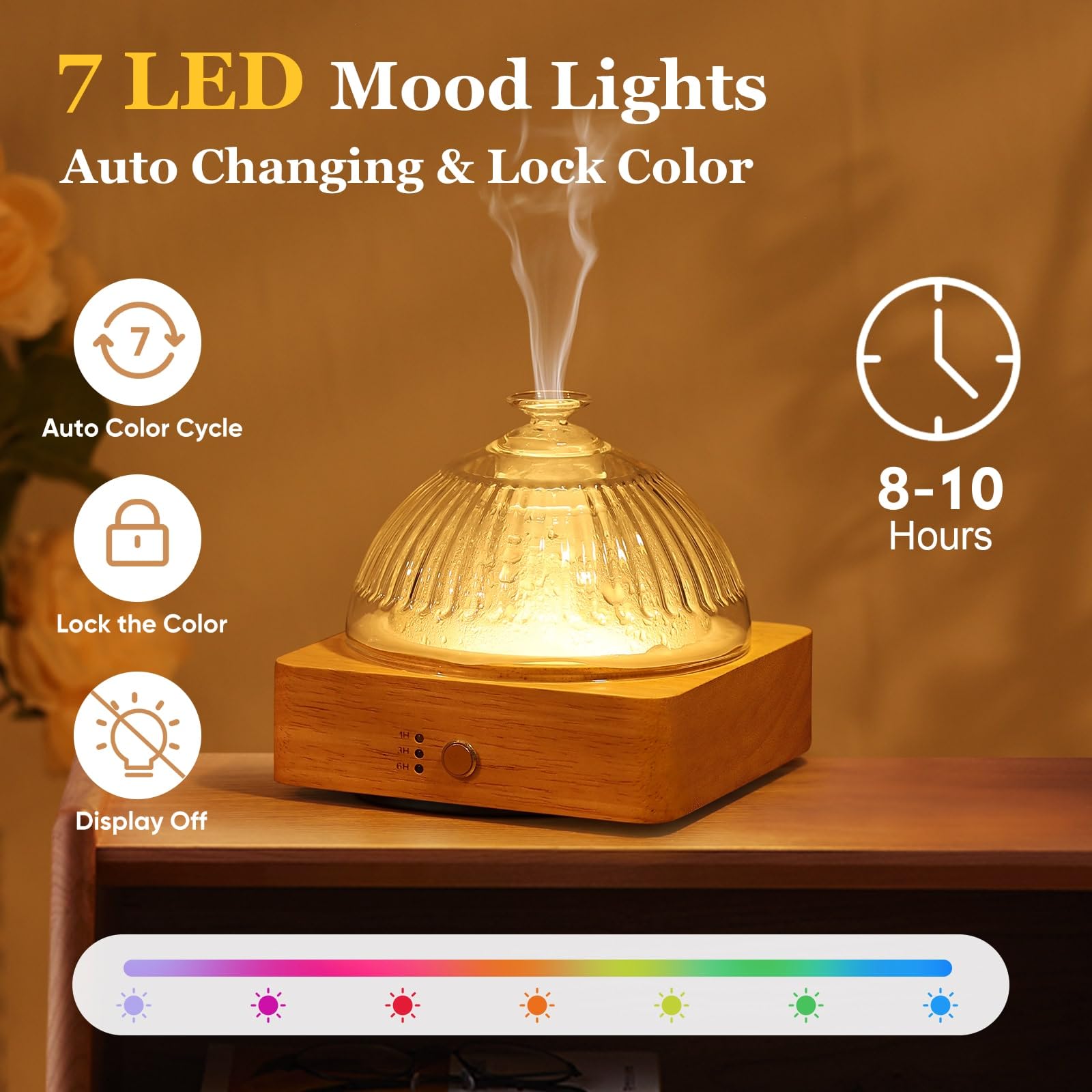 Lecdura Glass Essential Oil Diffuser with Glass Reservoir & Wood Base - Plastic Free, 200ml Lock Lecdura uk supplements