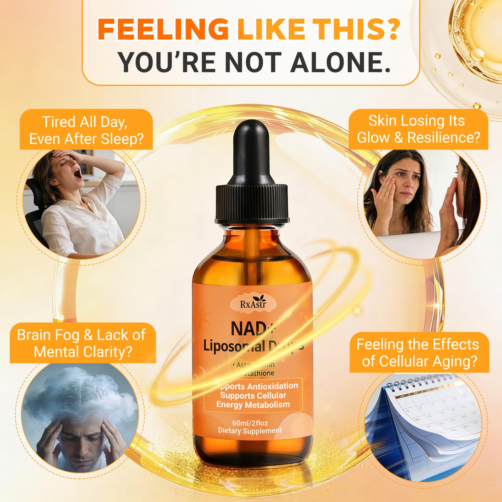 NAD+ Liposomal Drops with Astaxanthin & Glutathione, 600mg NR for Cellular Energy, Antioxidant Defense, Skin & Cognitive Support for Men & Women, Natural Citrus Flavor, Vegan, GMP Certified, 60ml RxAstr uk supplements