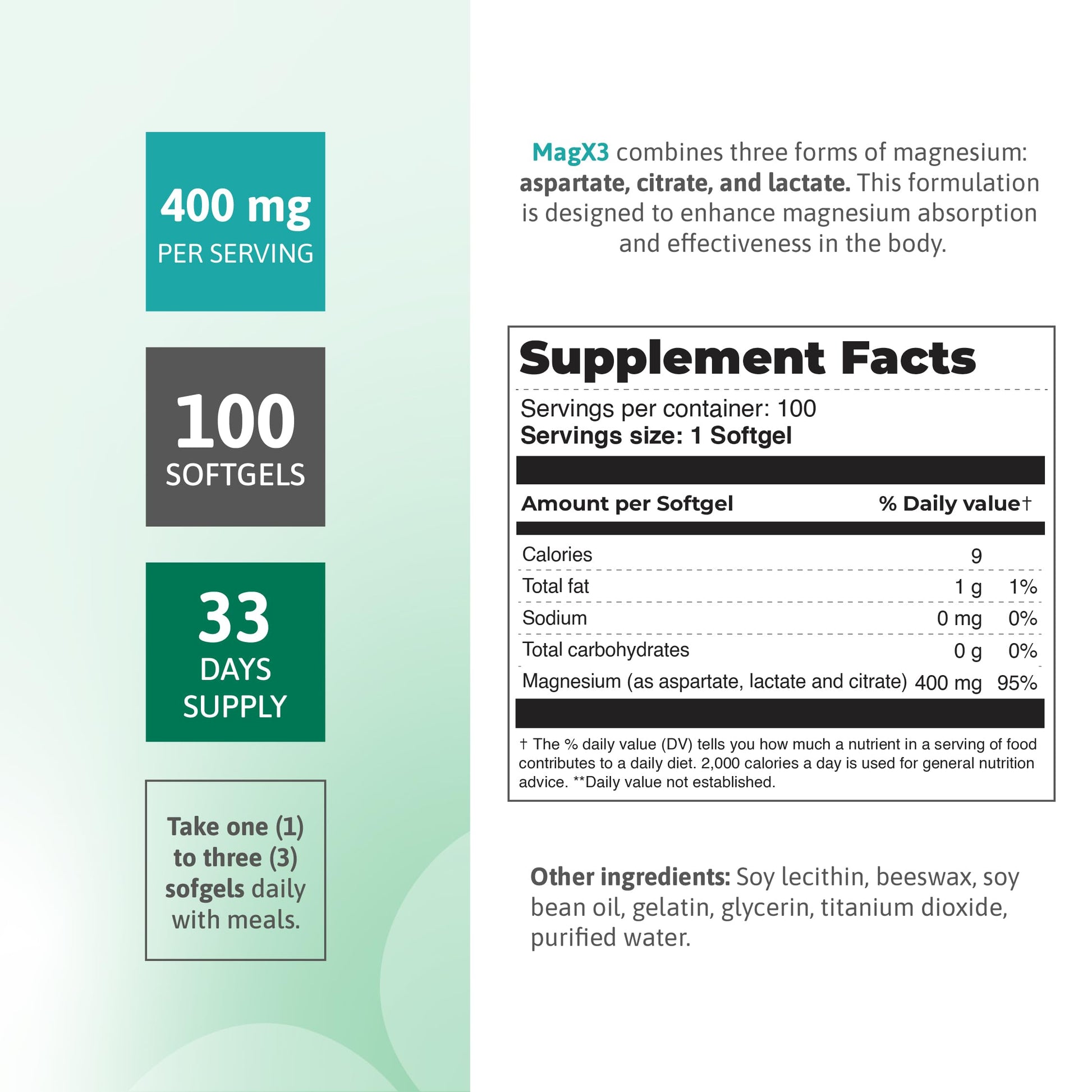 Magnesium Citrate Complex 400 mg – Triple Magnesium with Citrate, Aspartate & Lactate – High Absorption – 100 Softgels Nutra Nutrition uk supplements