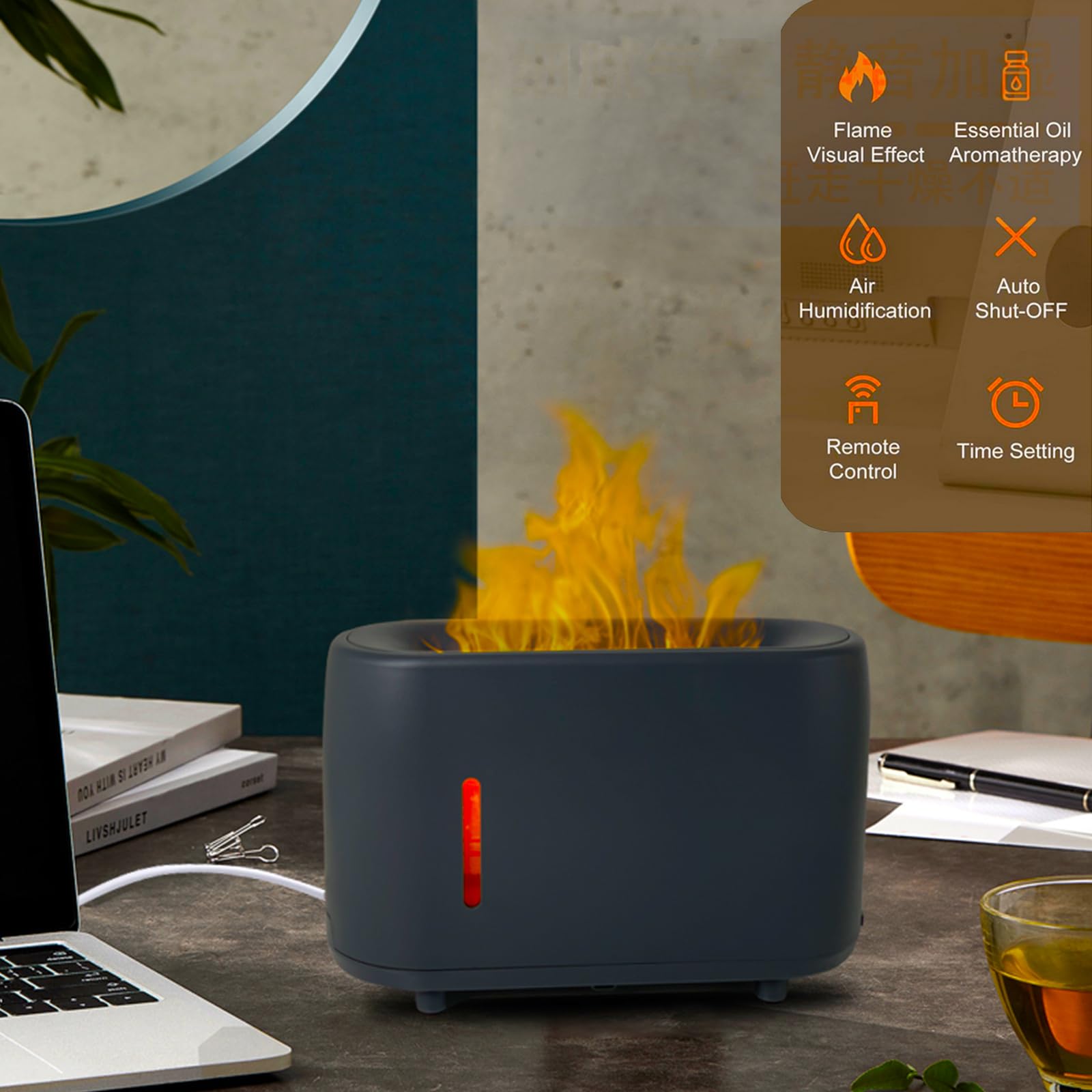 Flame Diffuser Humidifier 240ML for Essential Oils, Smart Timing with 7 Changeable Colors, Dual Mist AOSUMWITHU uk supplements