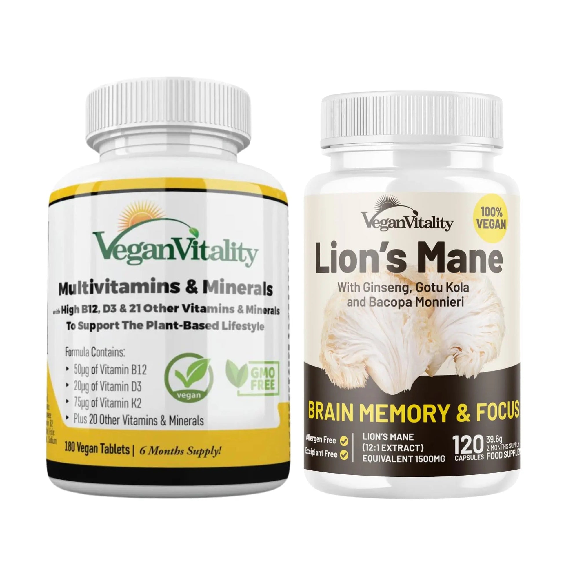 Vegan Vitality Lion's Mane x General Health Combo Bundle - 6 Months Lion's Mane and Multivitamins Vegan Vitality uk supplements