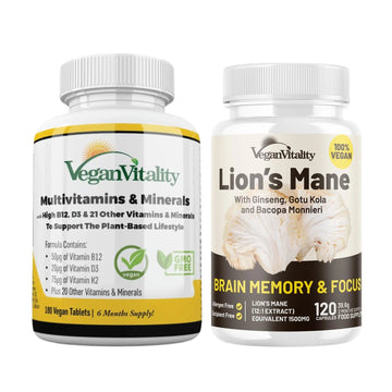 Vegan Vitality Lion's Mane x General Health Combo Bundle - 6 Months Lion's Mane and Multivitamins Vegan Vitality uk supplements