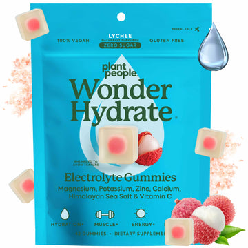 Plant People WonderHydrate Electrolyte Gummies – Vegan Hydration Supplement with Magnesium, Potassium, Zinc, Vitamin C & Himalayan Sea Salt – Zero Sugar Lychee (42 Count) Plant People uk supplements