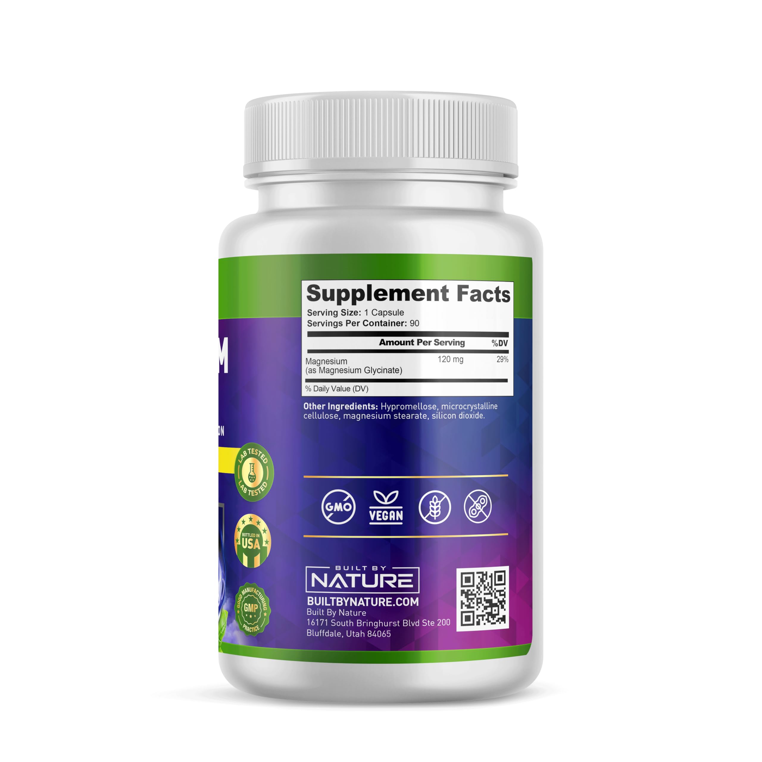 Built By Nature Magnesium Glycinate - Chelated for High Absorption – Supplement to Support Sleep, Muscle, Heart & Nerve Health - 120 mg Magnesium per Serving/Capsule - 90 Capsules Built by Nature uk supplements