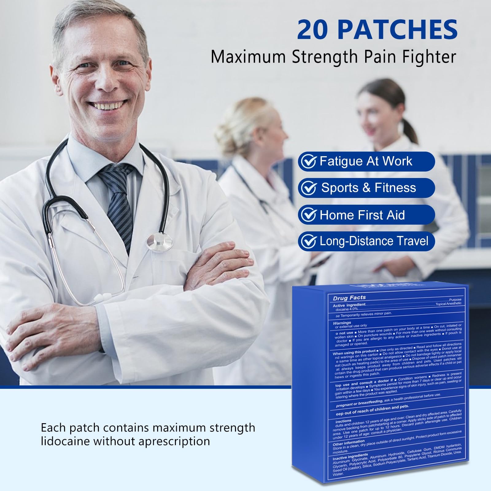 KIbabyDI Professional Lidocaine Pain Relief Patches - 20 Count | 4% Medicated Gel Patches for Targeted Joint & Muscle Comfort | Long-Lasting 12-Hour Relief, Ultra-Flexible Design -lb263 KIbabyDI uk supplements
