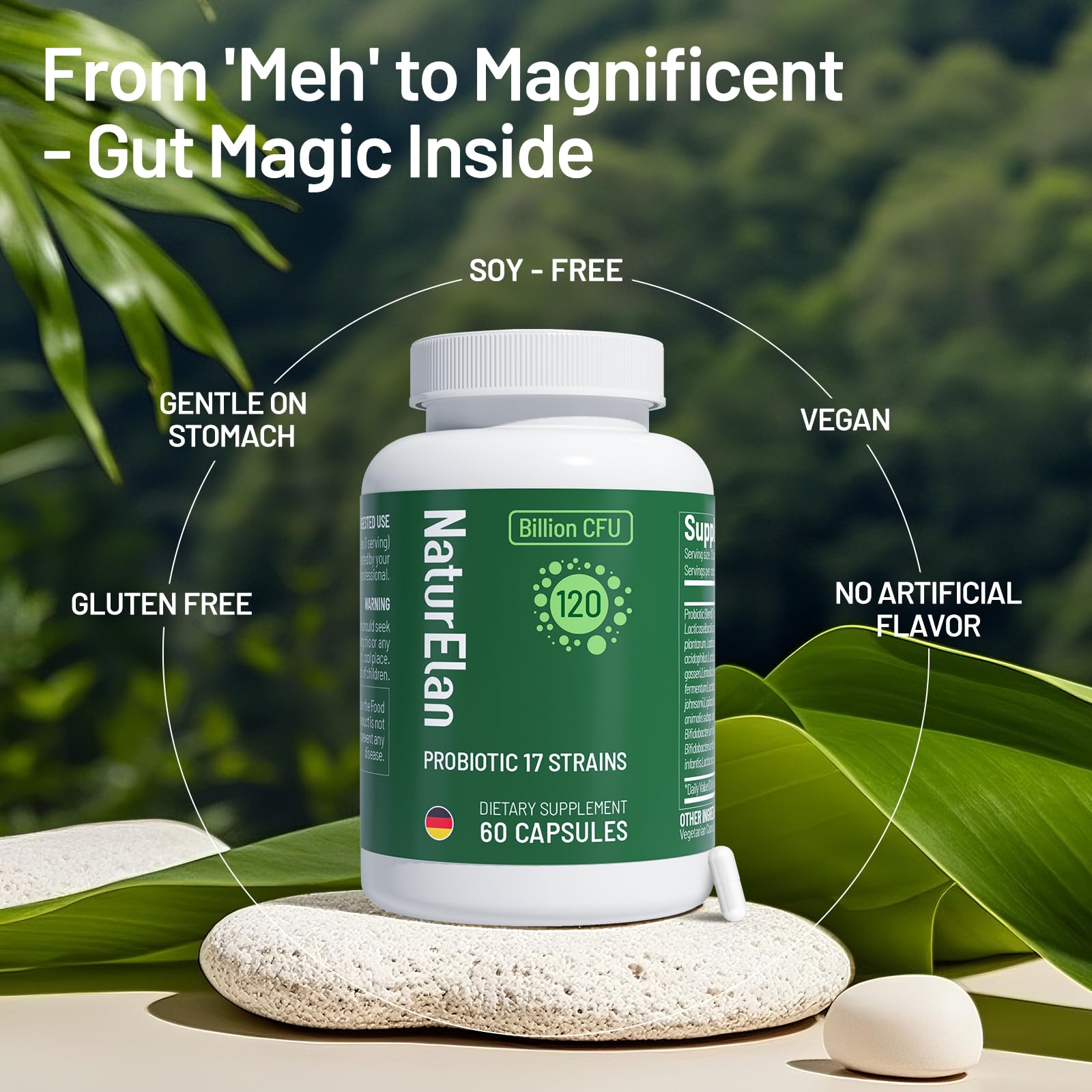 Probiotics for Women & Men - 120 Billion CFU, 17 Powerful Strains for Gut Health, Immunity & Fast Bloating Relief, Third - Party Tested, Non-GMO & Vegan Probiotics Formula for Digestive Health, 60 CT NaturElan uk supplements