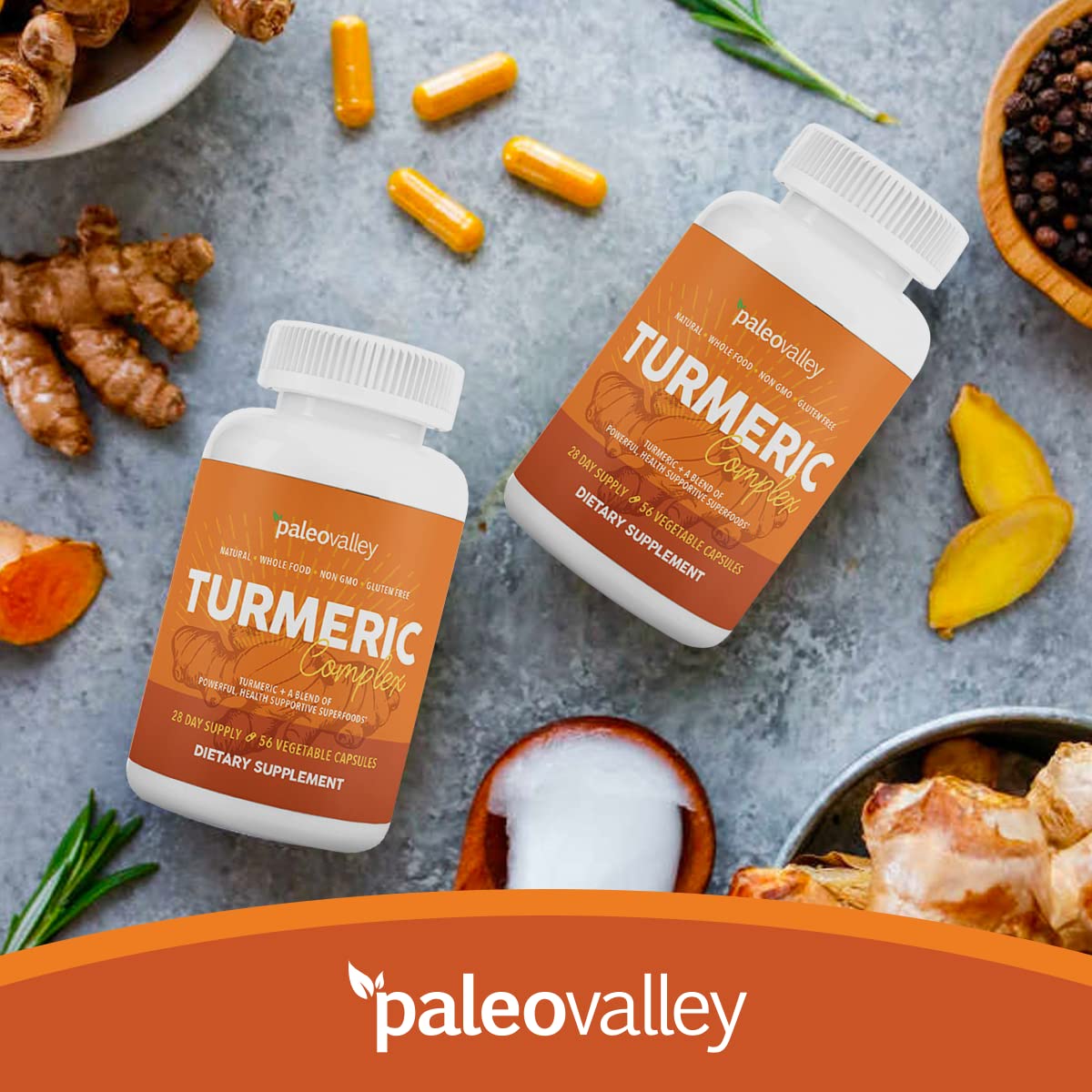 Paleovalley - Organic Turmeric Complex - Full Spectrum Organic Turmeric with Health-Supportive Superfoods - 56 Vegetarian Capsules - Support Joints, Immunity, Brain and Heart Health Paleovalley uk supplements