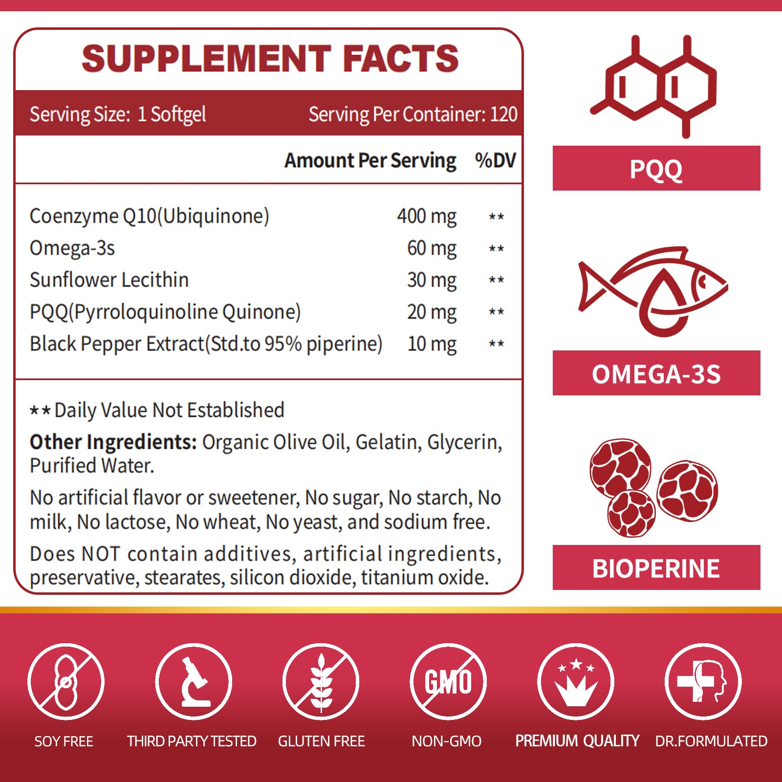 CoQ10-400mg-Softgels with PQQ, BioPerine & Omega-3, Coenzyme Q10(Ubiquinone) ZEBORA uk supplements