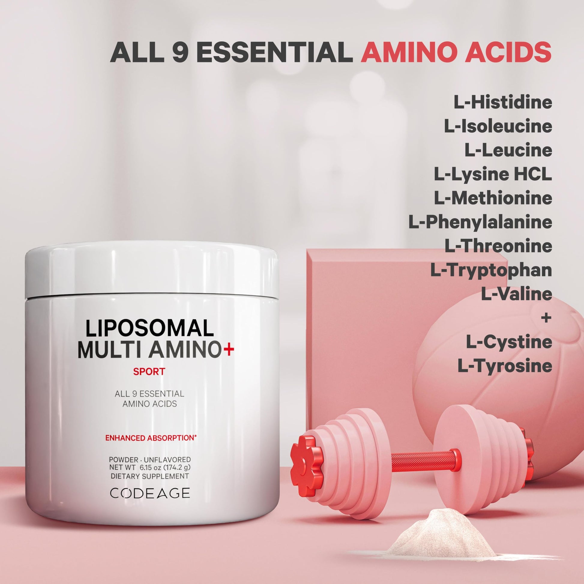 Codeage Liposomal Multi Amino Powder Supplement - BCAA & EAA Supplement All 9 Essential Amino Acids, Branched-Chain Amino Acid, Pre & Post Workout, Unflavored, Liposomal Delivery, Non-GMO, 6.15 oz Codeage uk supplements