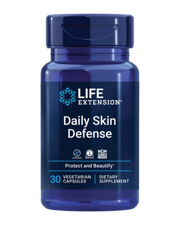 Life Extension Daily Skin Defense, Vitamin C, ceramides, Rosemary, Lemon Verbena, Helps Fight oxidative Stress & The Appearance of Wrinkles, Gluten-Free, Once-Daily, Non-GMO, Vegetarian, 30 Capsules Life Extension uk supplements