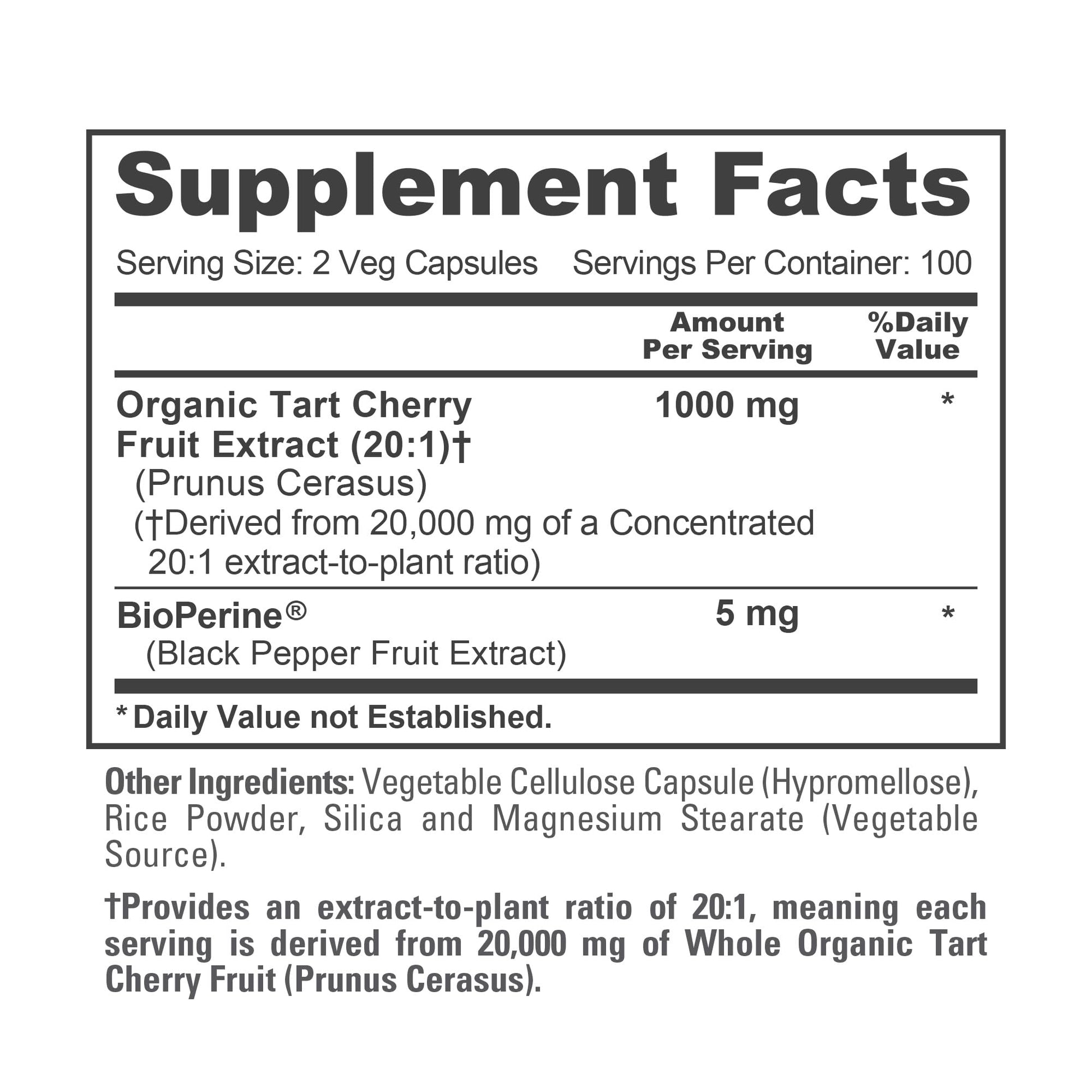 NusaPure Organic Tart Cherry 20:1 Extract, 1000 mg Equivalent to 20,000 mg 200 Veggie Caps (Vegan, Non-GMO) Bioperine NusaPure uk supplements