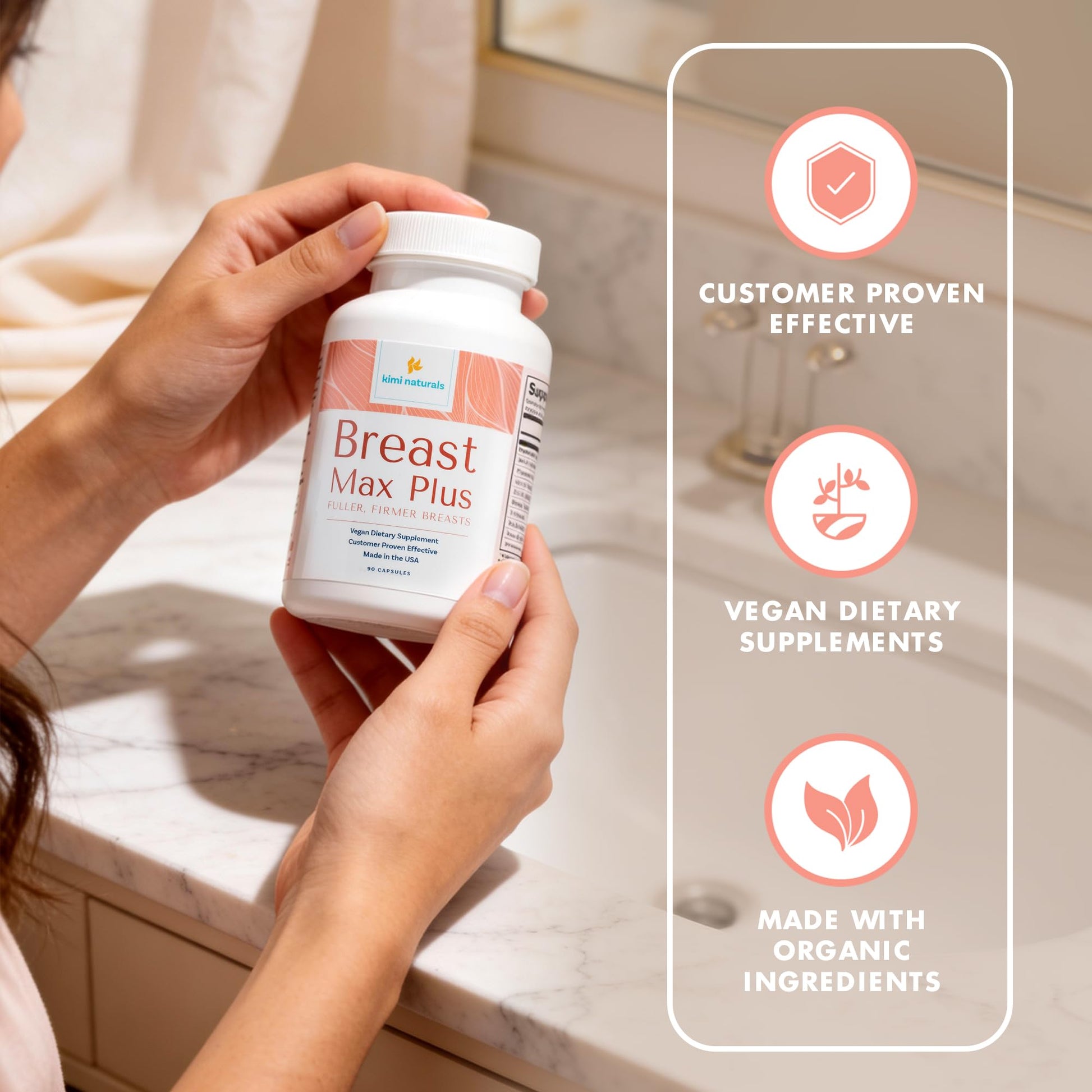 KIMI Naturals Breast Max Plus - Breast Enhancement Pills | Breast Enlargement Supplements with Fenugreek, Breast Growth, Supports Breast Firmness | 90 Capsules KIMI uk supplements