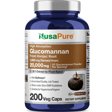 NusaPure Glucomannan 20,000 mg per Serving 200 VCaps (20:1 Extract, BioPerine Non-GMO, Vegan) Konjac Root NusaPure uk supplements