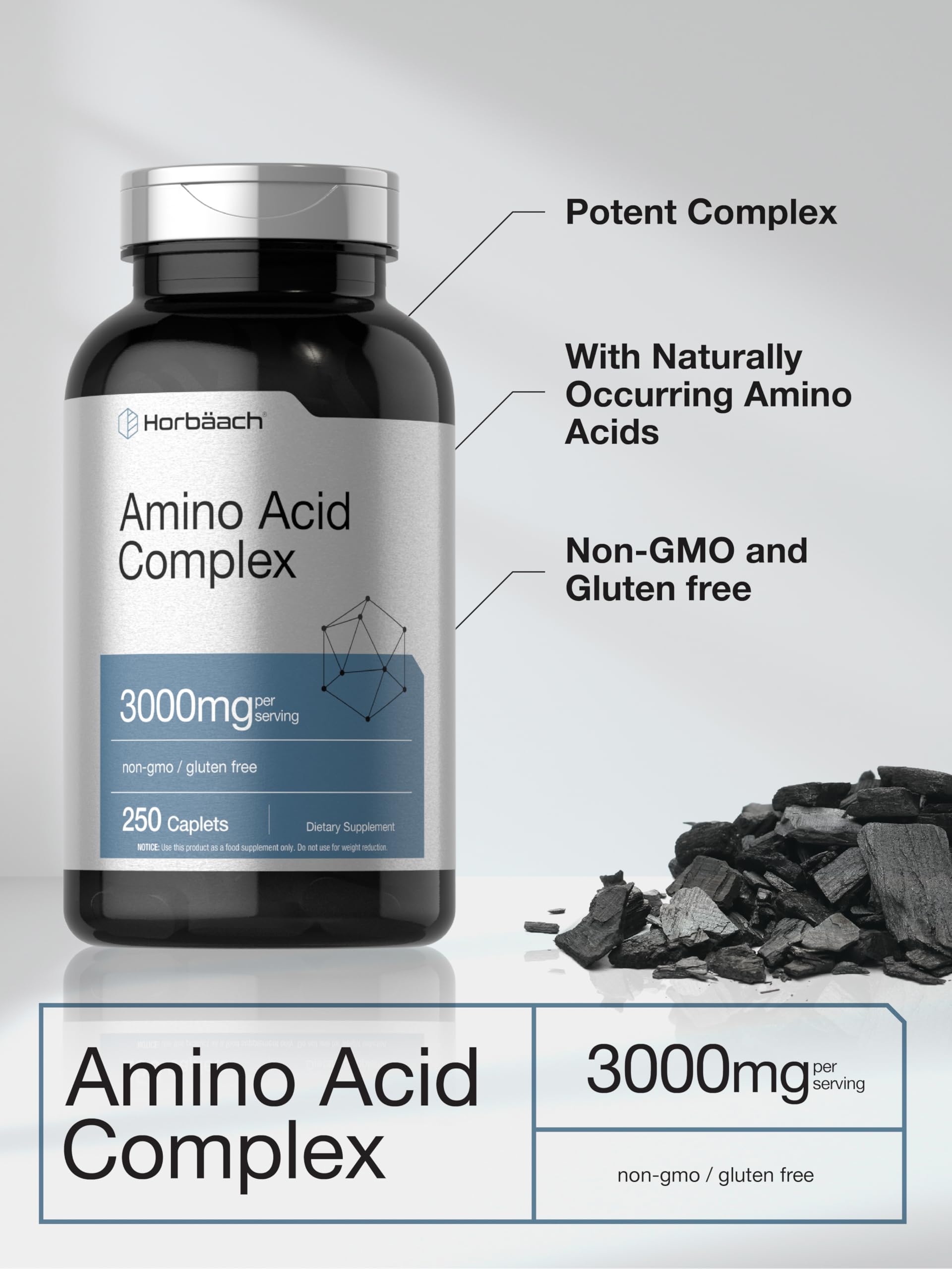 Horbäach Amino Acid Complex 3000mg | 250 Caplets | Non-GMO, Gluten Free Supplement Horbäach uk supplements