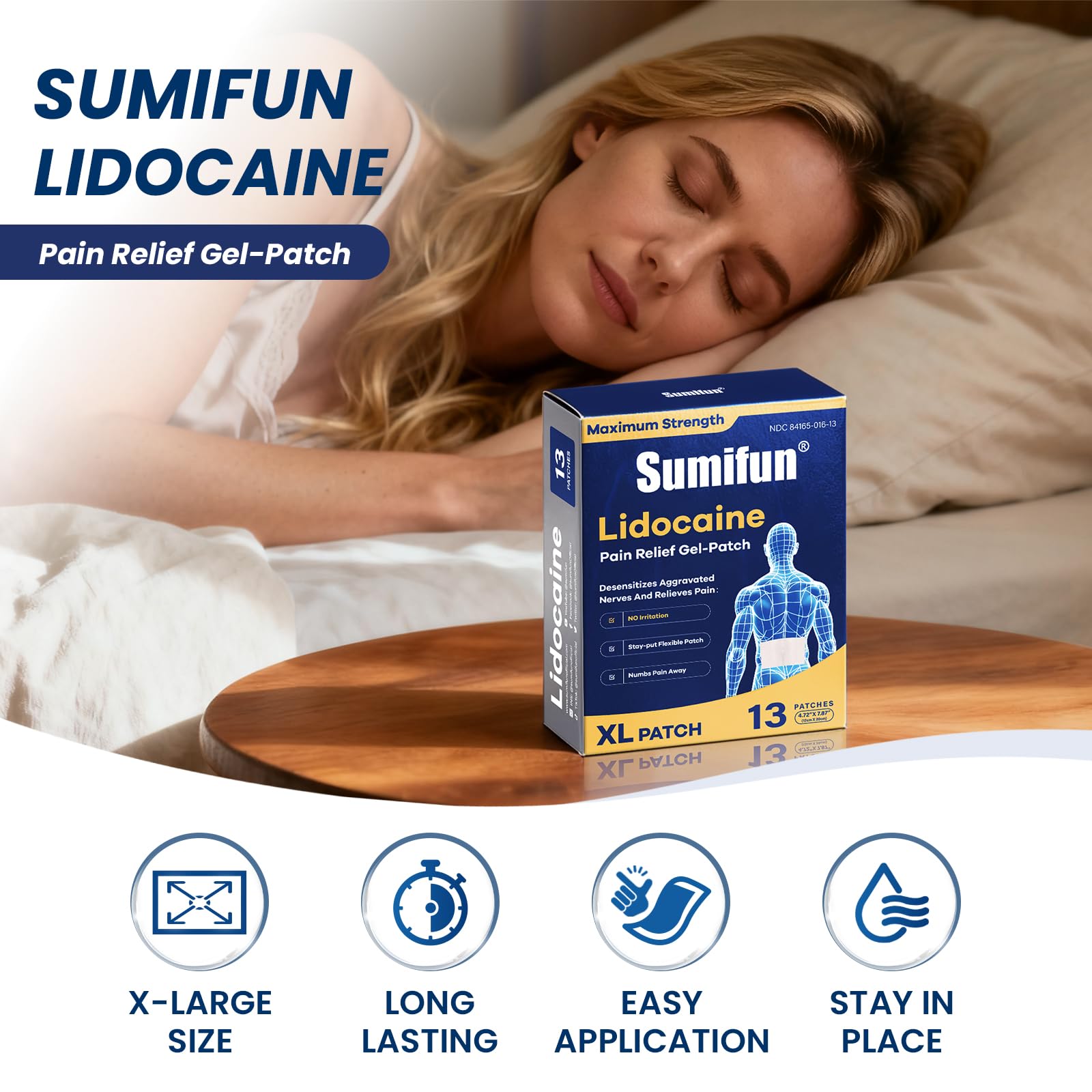 Sumifun XL Lidocaine Patches for Pain Relief, 4% Lidocaine Maximum Strength OTC, Extra Large 4.72"x7.87" for Full Back Pain Patches & Large Areas (Extra Large, Count, 13) Sumifun uk supplements