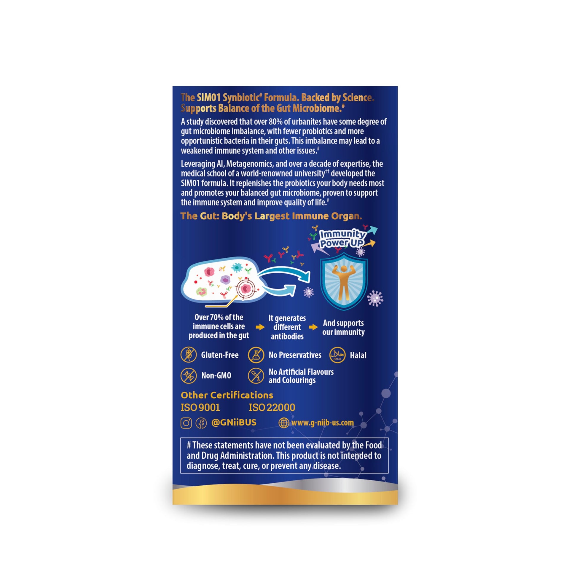G-NiiB Immunity Elite (SIM01 Synbiotic Formula) - Potent Live probiotics and Added prebiotics to Support Immunity, Regularity, Sleep, Mood, and Skin - 5X More Effective in Reaching the Gut Alive G-NiiB uk supplements