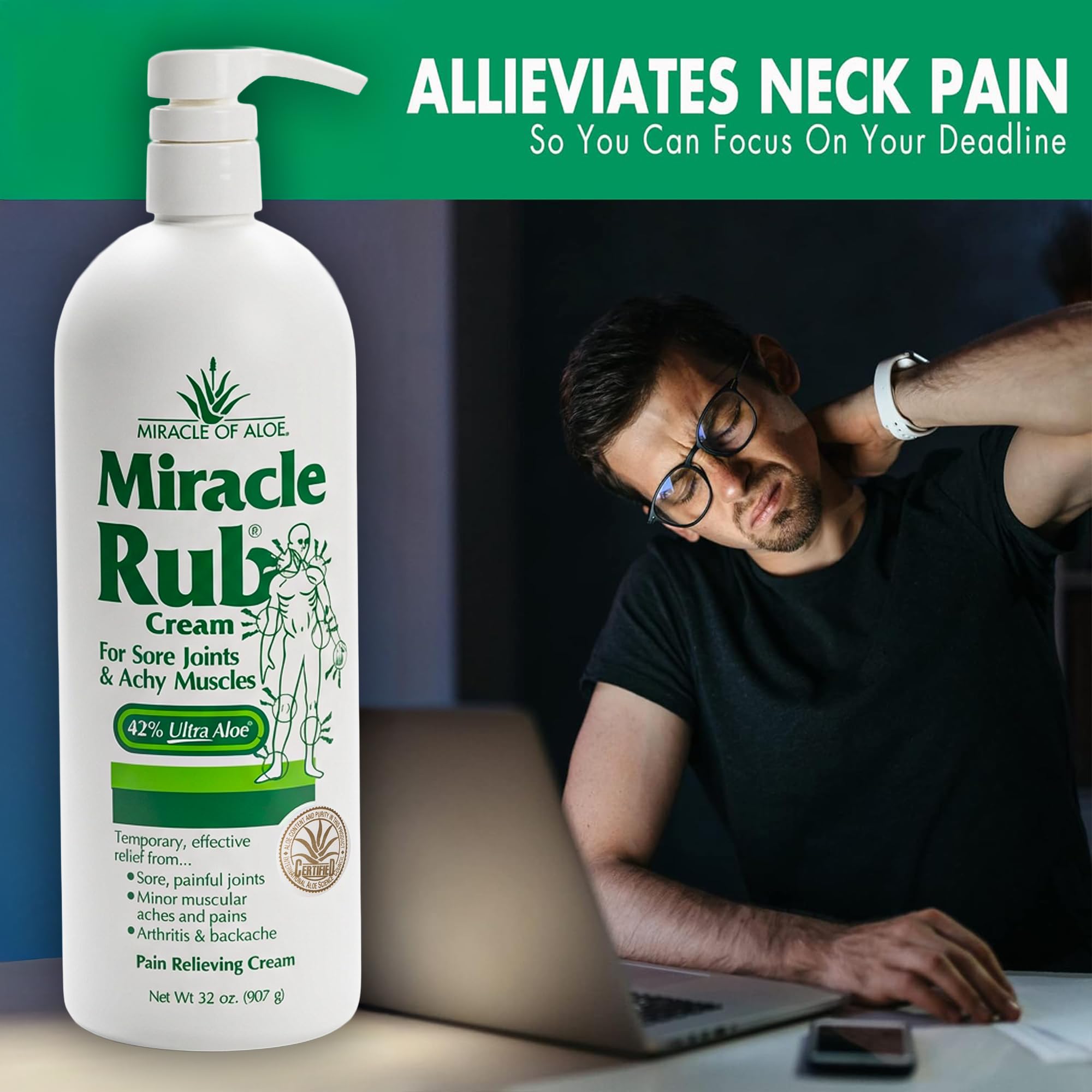 Miracle of Aloe Miracle Rub Pain Relieving Cream 32 oz, Fast & Effective Relief for Arthritis, Muscle, and Joint Pain - Maximum Strength UltraAloe Formula, Topical Analgesic Miracle of Aloe uk supplements
