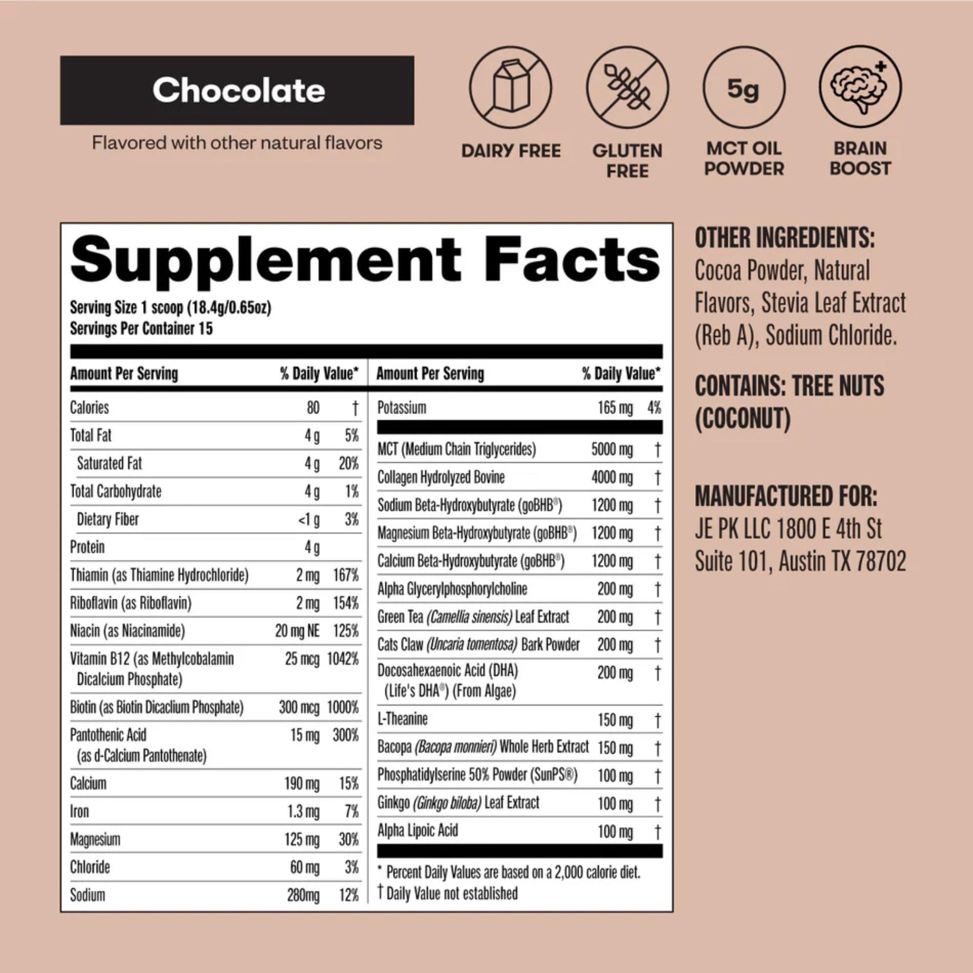 Perfect Keto Nootropic Brain Support, Caffeine Free Focus and Energy Supplement with Alpha Lipoic Acid, L Theanine, Ginkgo Biloba, Alpha GPC, MCT's, Collagen, Ketones, Chocolate Drink Mix, 15 Servings Perfect Keto uk supplements
