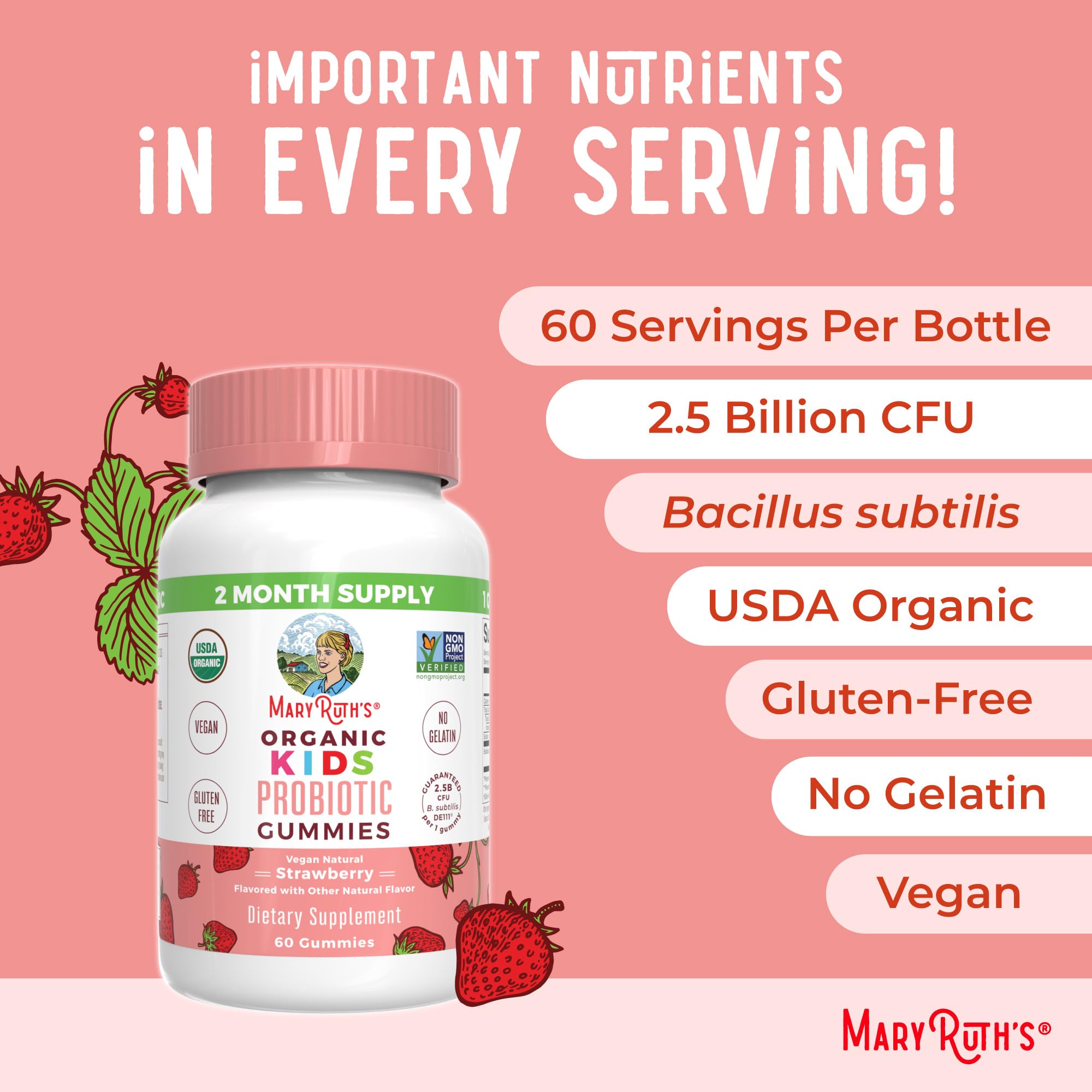 MaryRuth Organics Kids Probiotics for Digestive Health | USDA Probiotic Gummies | 2 Month Supply | Kids Probiotics | Immune Support | Gut Health Supplement | Vegan | Non-GMO | Gluten Free | 60 Count MARYRUTH'S uk supplements