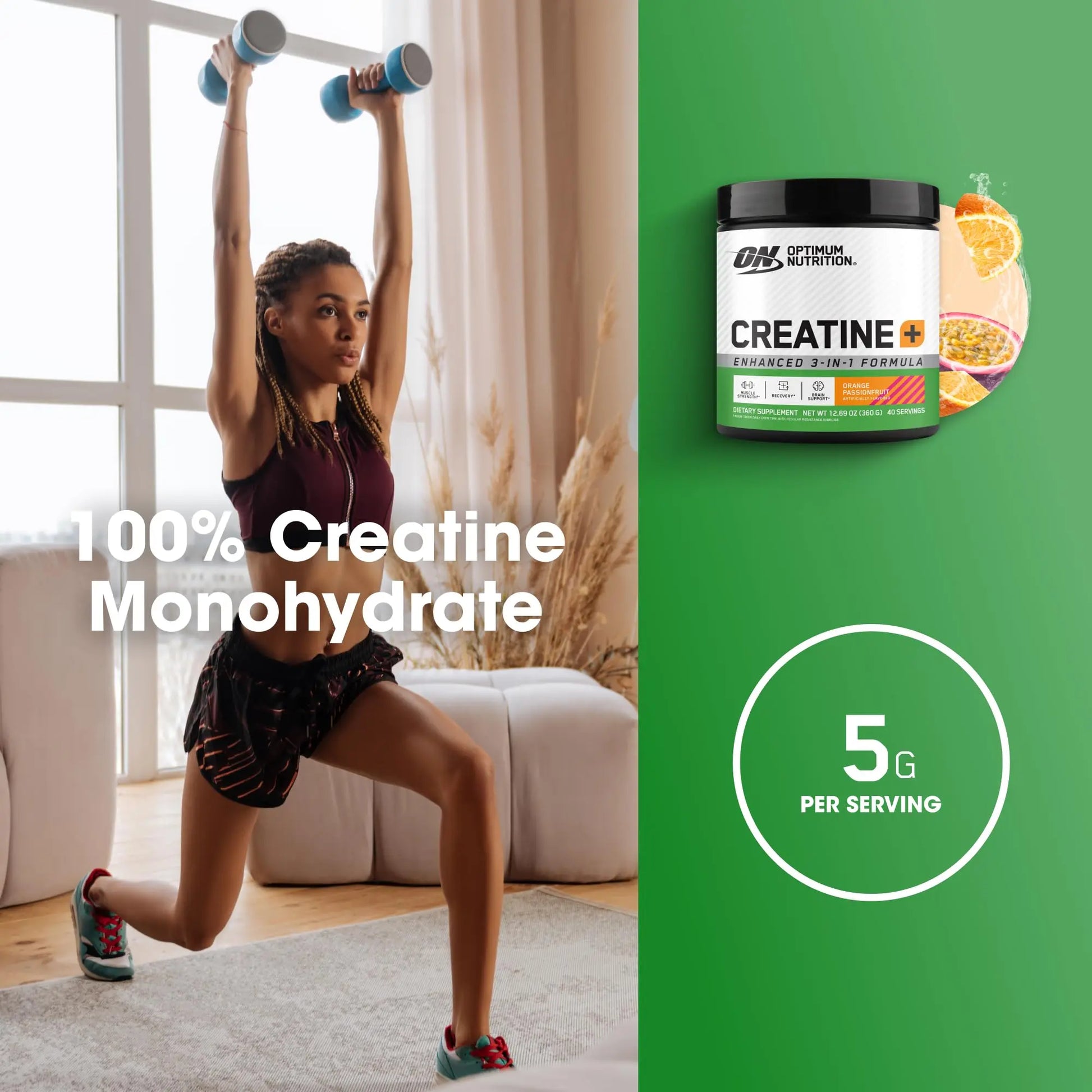 Optimum Nutrition Creatine Monohydrate Plus Powder, Orange Passionfruit Flavored Creatine Performance Blend With Electrolytes for Hydration, Added Vitamins, 40 Servings, 360 Grams (Packaging May Vary) Optimum Nutrition uk supplements
