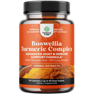 Boswellia Extract Capsules with Turmeric - Advanced Immune Health Support Supplement - Turmeric & Boswellia Serrata Capsules 500mg per Serving for Body Detox & Healthy Joints - 90 Count Natures Craft uk supplements