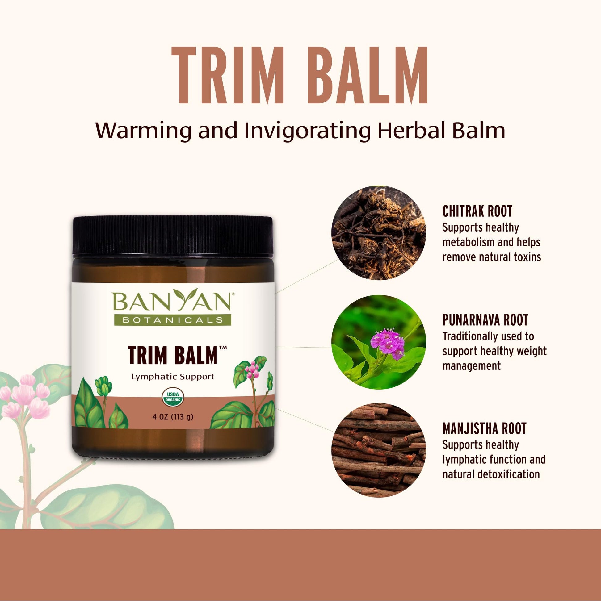 Banyan Botanicals Trim Balm - Certified Organic, 4 oz - Chitrak and Guggulu Increases Metabolism Banyan Botanicals uk supplements
