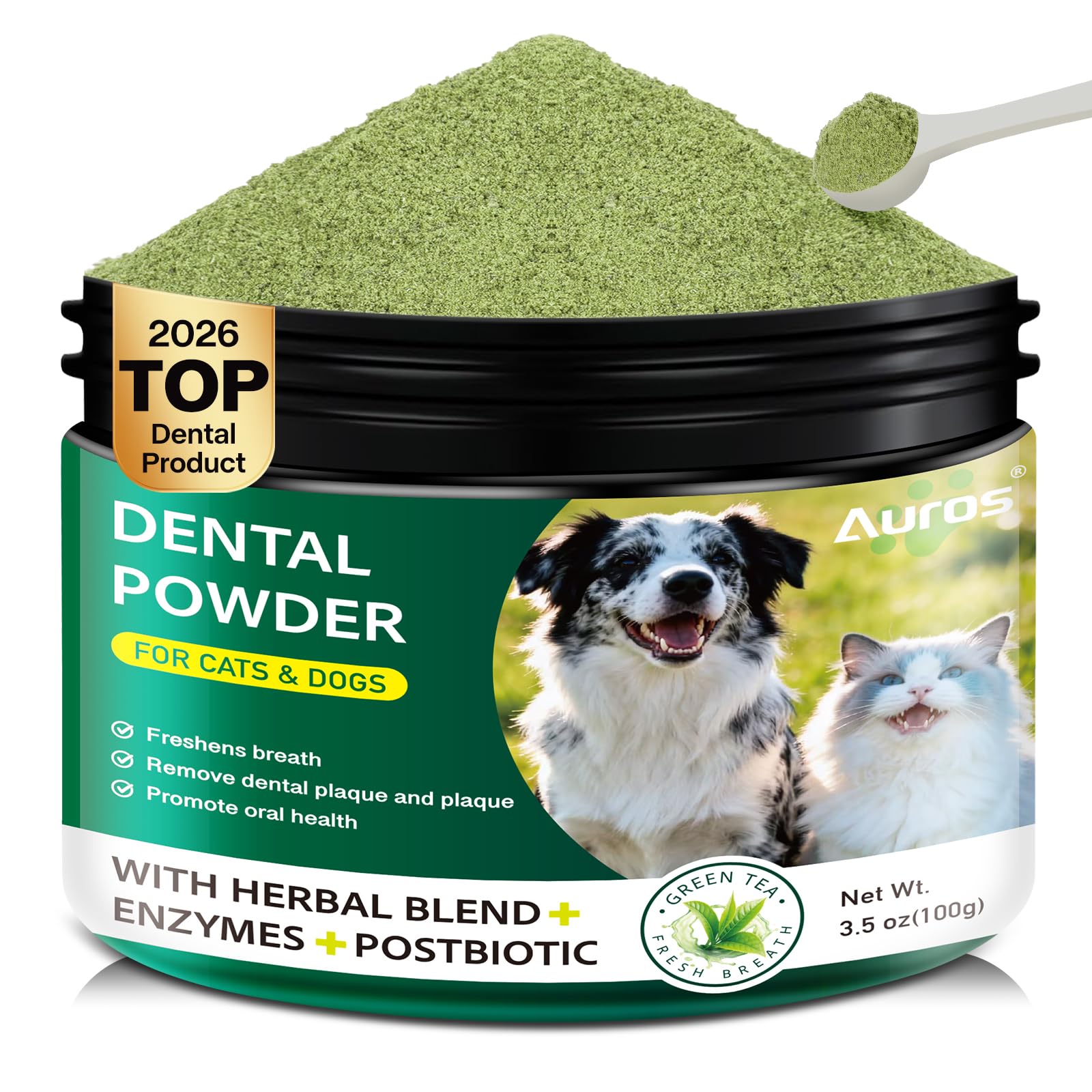 Dog Dental Powder for Teeth Cleaning Plaque & Bad Breath Off, Dental Powder for Dogs Teeth with Natural Herbal Blend & Postbiotics, Dog Teeth Cleaning Powder with Enzymes for Dogs & Cats (3.5oz) AUROS uk supplements