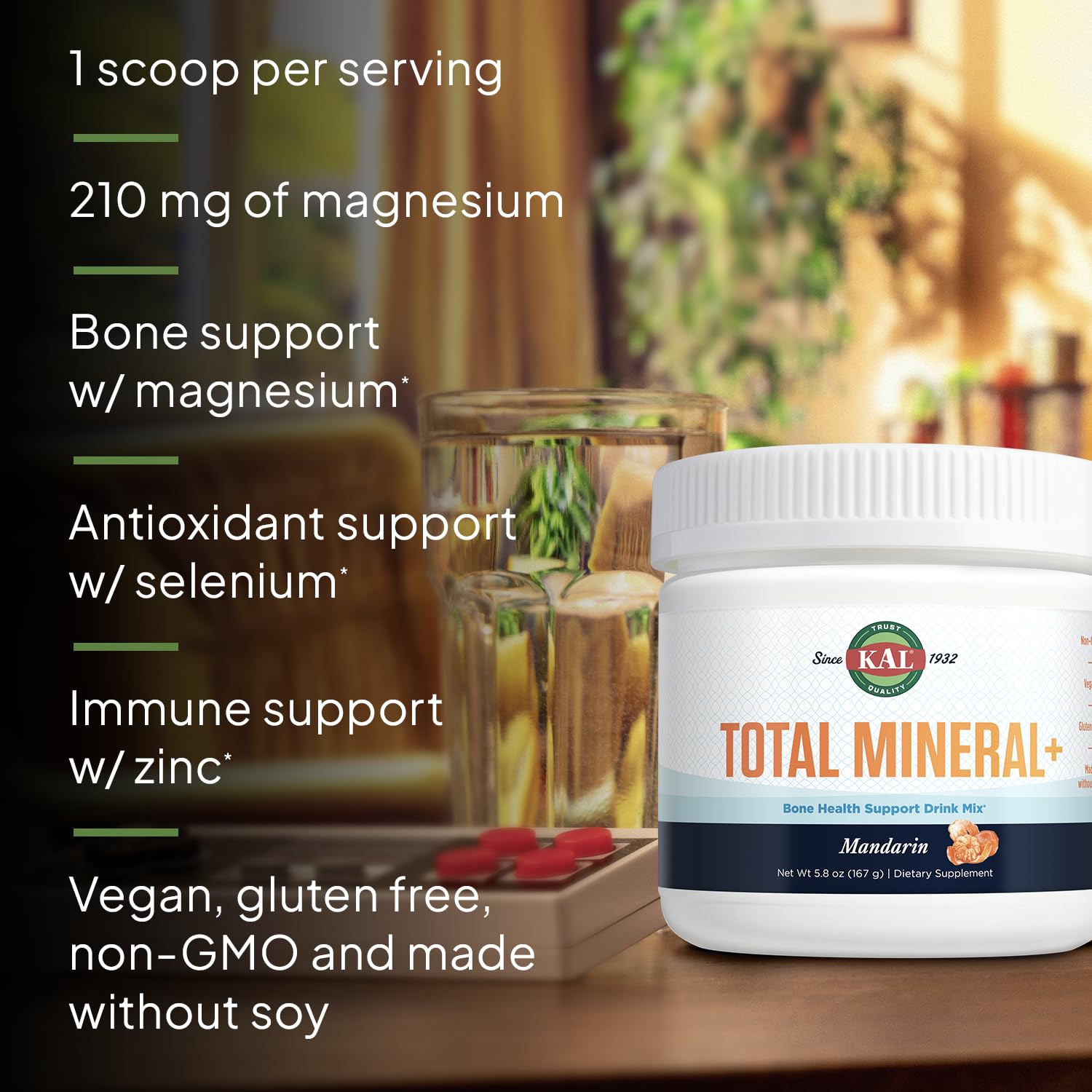 KAL Total Mineral+ Powder - Total Complex - Magnesium Glycinate, Zinc, Calcium and More - Bone Health & Whole Body Support Supplement - Vegan, Non-GMO, Gluten-Free 60-Day Guarantee - 30 Servings KAL uk supplements