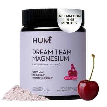 Hum Nutrition Dream Team Magnesium Bisglycinate Powder, L Theanine & Tart Cherry Magnesium Supplement Drink Mix, Support Rest, Relaxation & Sleep Routine, Gluten Free, Vegan, Cherry Lemon, 30 Servings HUM uk supplements