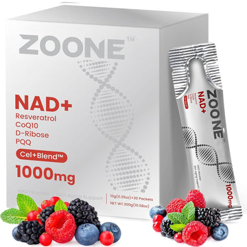 Zoone NAD Resveratrol Supplement, NAD+ Liquid Supplement 1000mg, with Nicotinamide Riboside, Resveratrol & PQQ, NAD Supplements for Men & Women, Healthy Aging & Boosts Cellular Energy – 30 Packs Zoone uk supplements