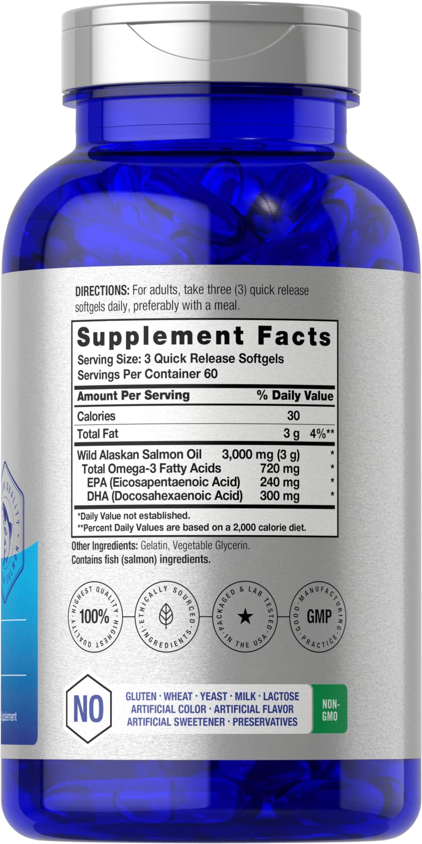 Wild Alaskan Salmon Fish Oil | 180 Softgel Capsules | Gluten Free, Non-GMO | High Potency Horbäach uk supplements