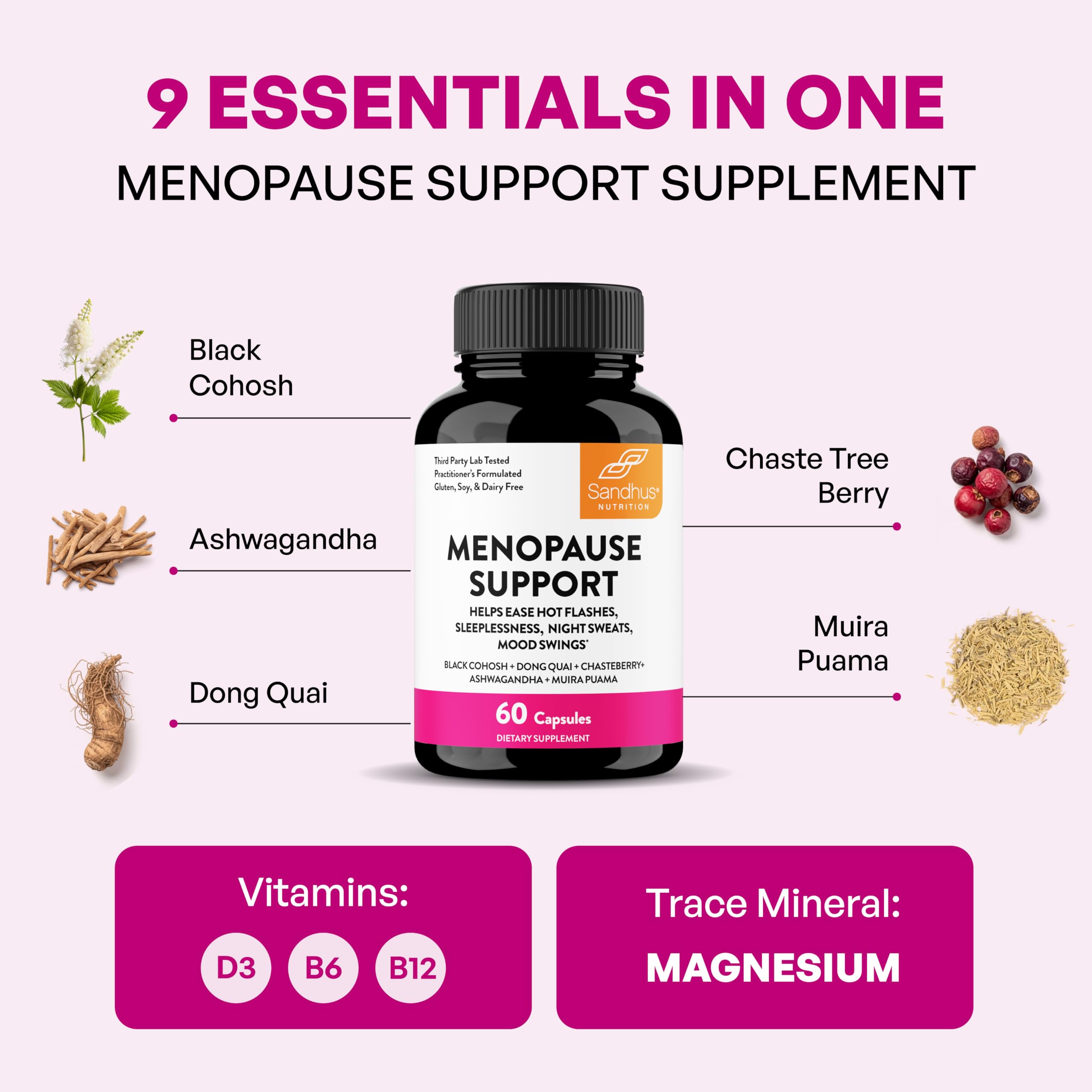 Complete Menopause Support Supplement For Women | With Ashwagandha, Black Cohosh, Dong Quai & Muira Puama | Helps Easing Hot Flashes, Night Sweats, Mood Swings, Hormone Balance & Harmony | 60 Capsules Sandhu's uk supplements
