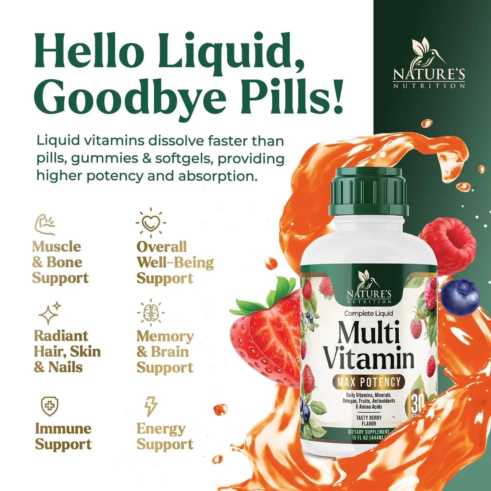 Liquid Multivitamin - Sugar Free Daily Multi Vitamin for Women, Men & Kids, Vitamins A, C, D, B-12, Biotin & Zinc - Supports Faster Hair Growth Nature's Nutrition uk supplements