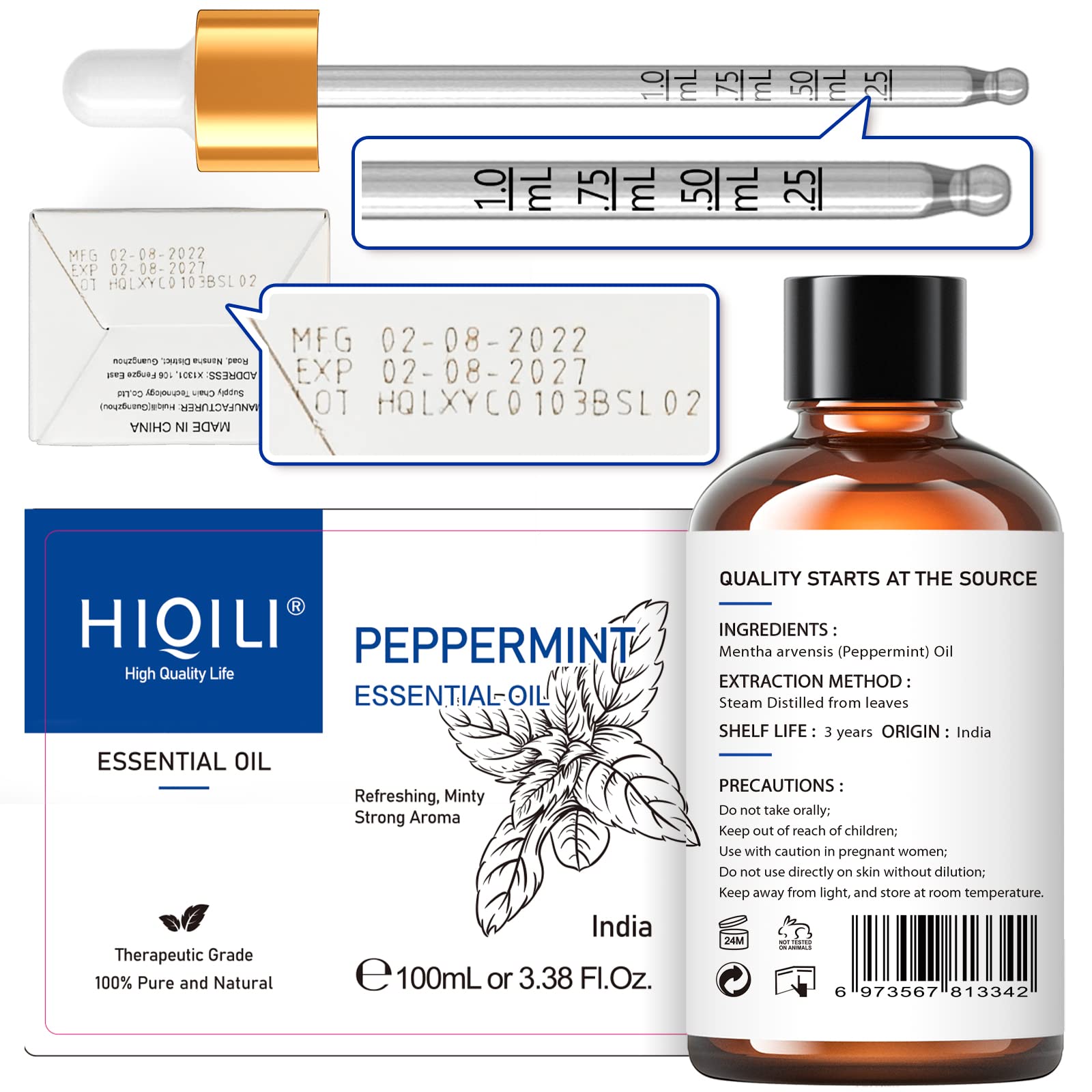 HIQILI Peppermint Oil 100ML, 100% Pure Peppermint Essential Oil Natural for Diffuser HIQILI uk supplements