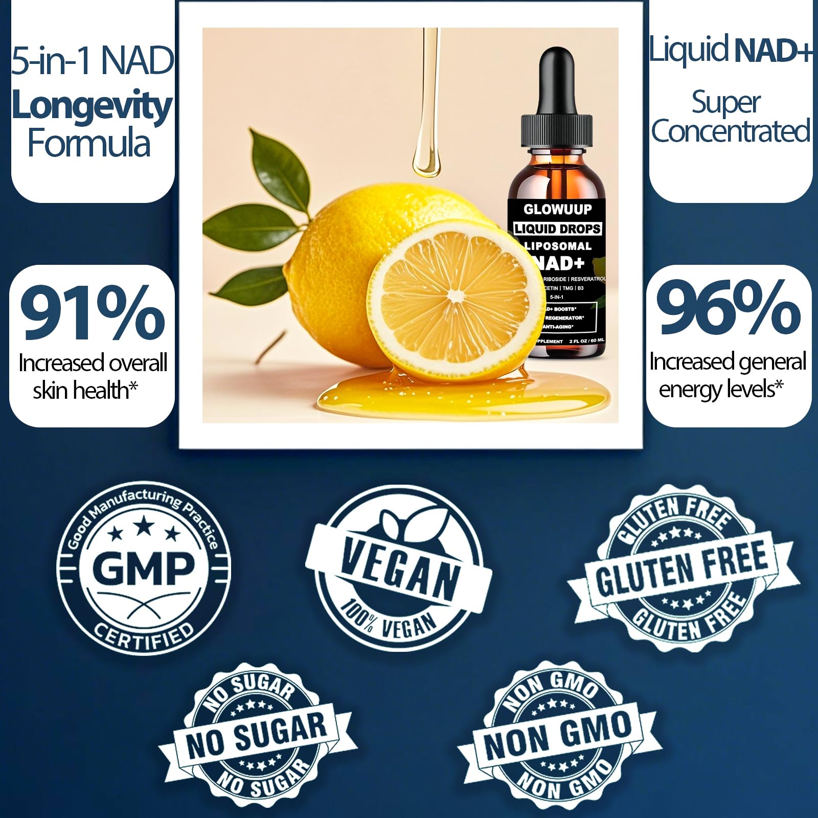 NAD Supplements for Women & Men, Liposomal NAD Nicotinamide Riboside Resveratrol 900mg w. B3 Vitamin Quercetin TMG, Liquid Resveratrol NAD Plus Supplement for Anti-Aging Energy Focus Longevity GLOWUUP uk supplements