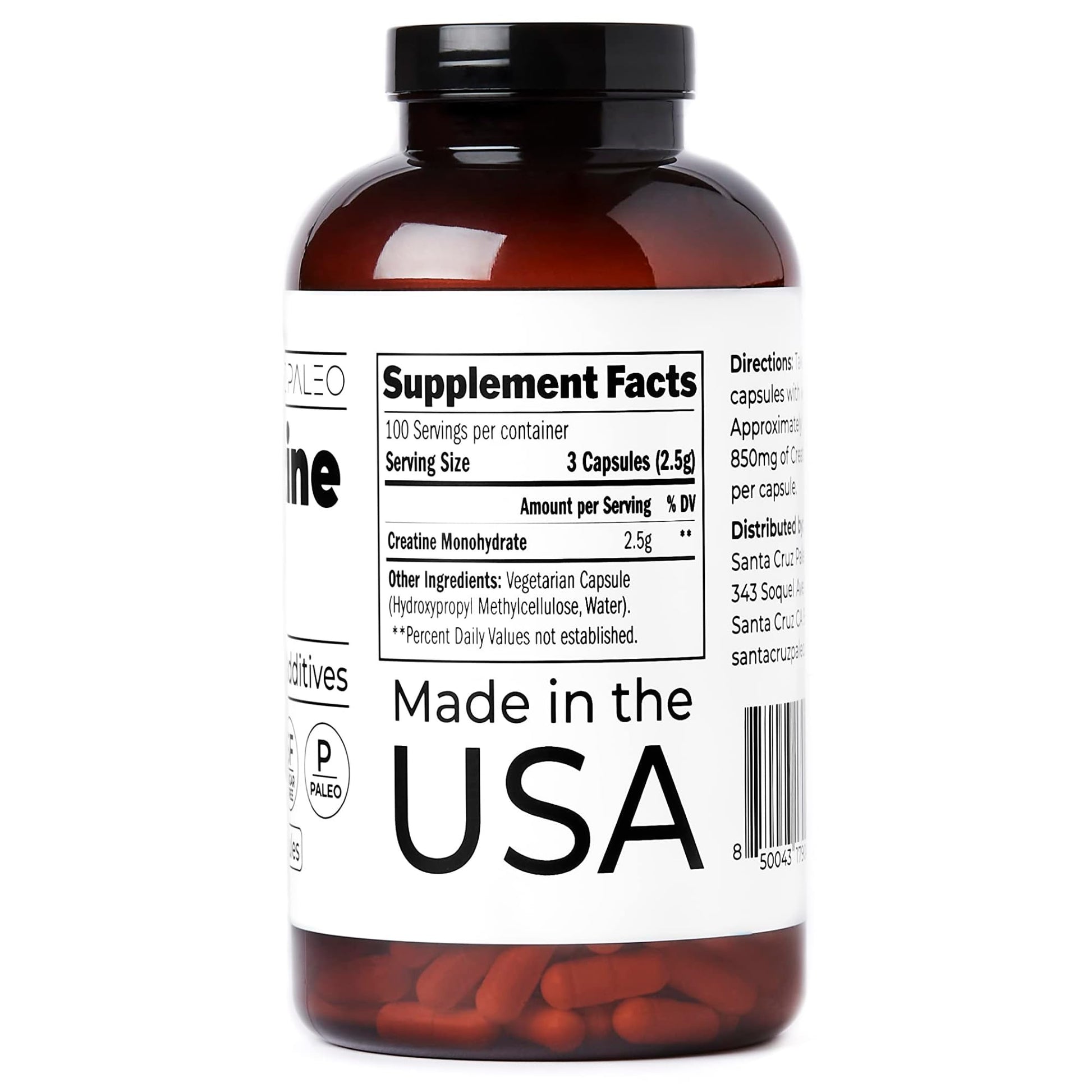 Santa Cruz Paleo Creatine Capsules, Supports Muscle Growth & Energy, Gluten Free, Keto, Sugar Free, Paleo, No Fillers or Additives, Creatine Monohydrate Pills, Santa Cruz Paleo uk supplements