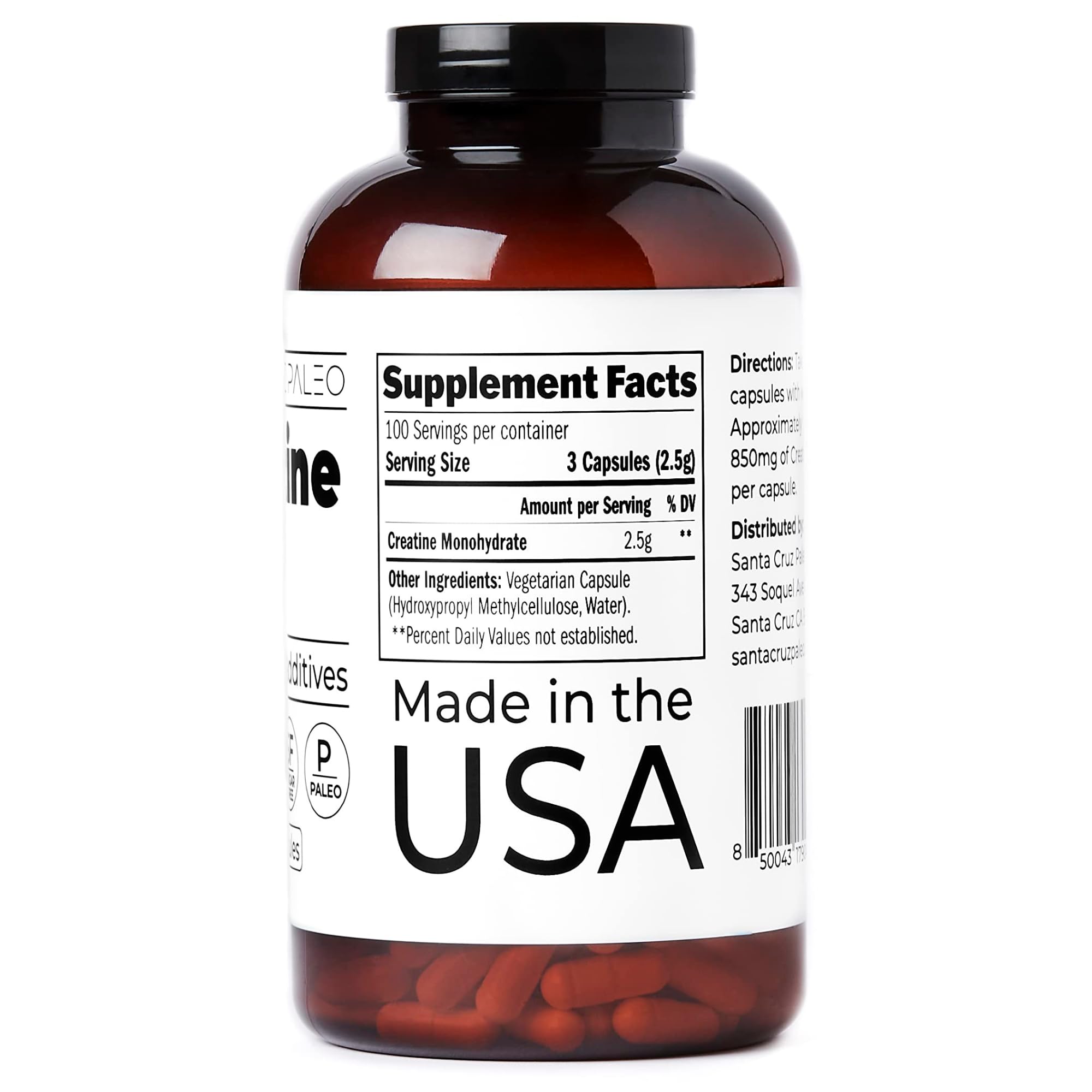 Santa Cruz Paleo Creatine Capsules, Supports Muscle Growth & Energy, Gluten Free, Keto, Sugar Free, Paleo, No Fillers or Additives, Creatine Monohydrate Pills, Santa Cruz Paleo uk supplements