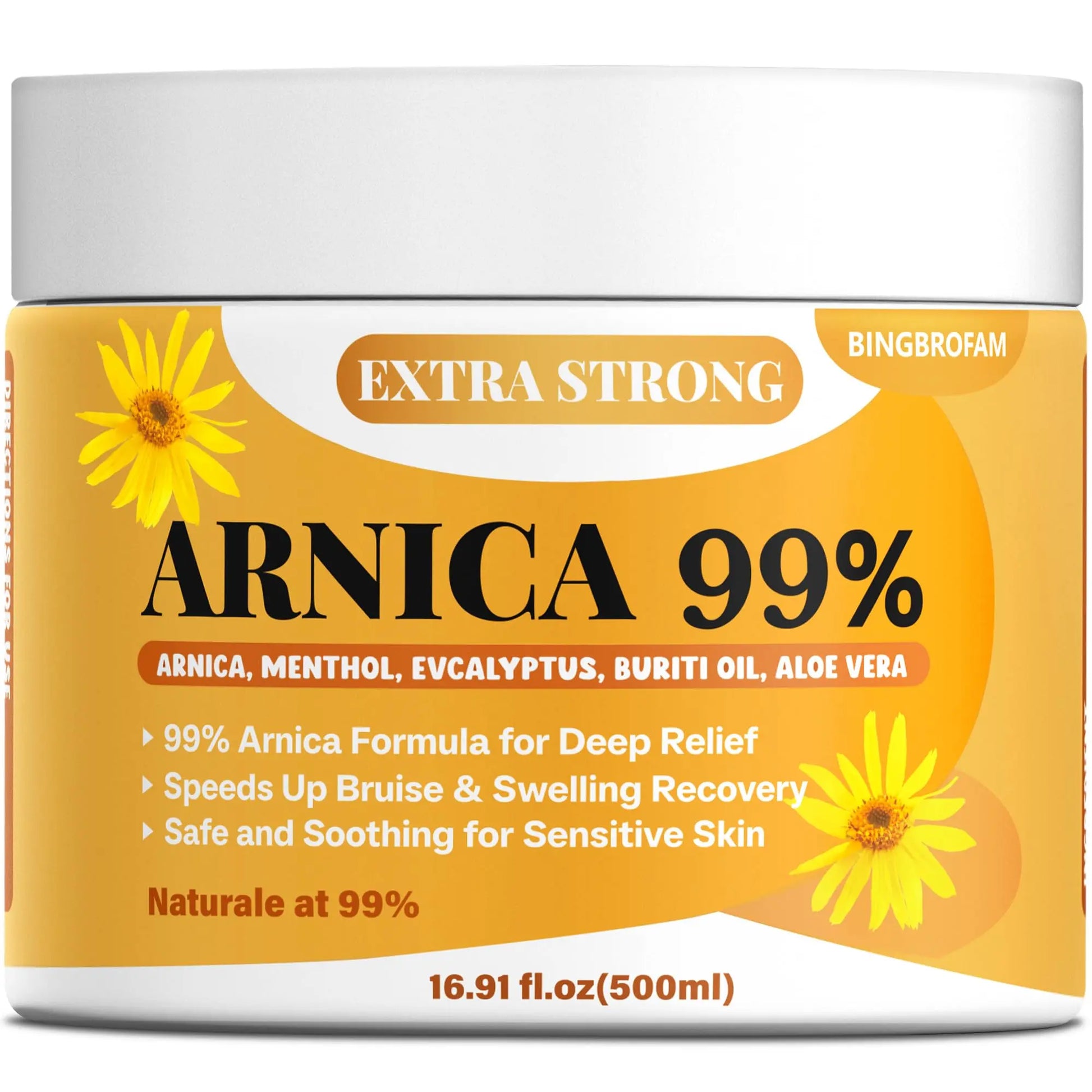 Bingbrofam Arnica Cream 99% Extra Strength Gel Pain Relief for Fast Healing Thin Skin, Seniors Bruises with Menthol, Swelling, Soothing Massage, 16.9 Oz Bingbrofam uk supplements