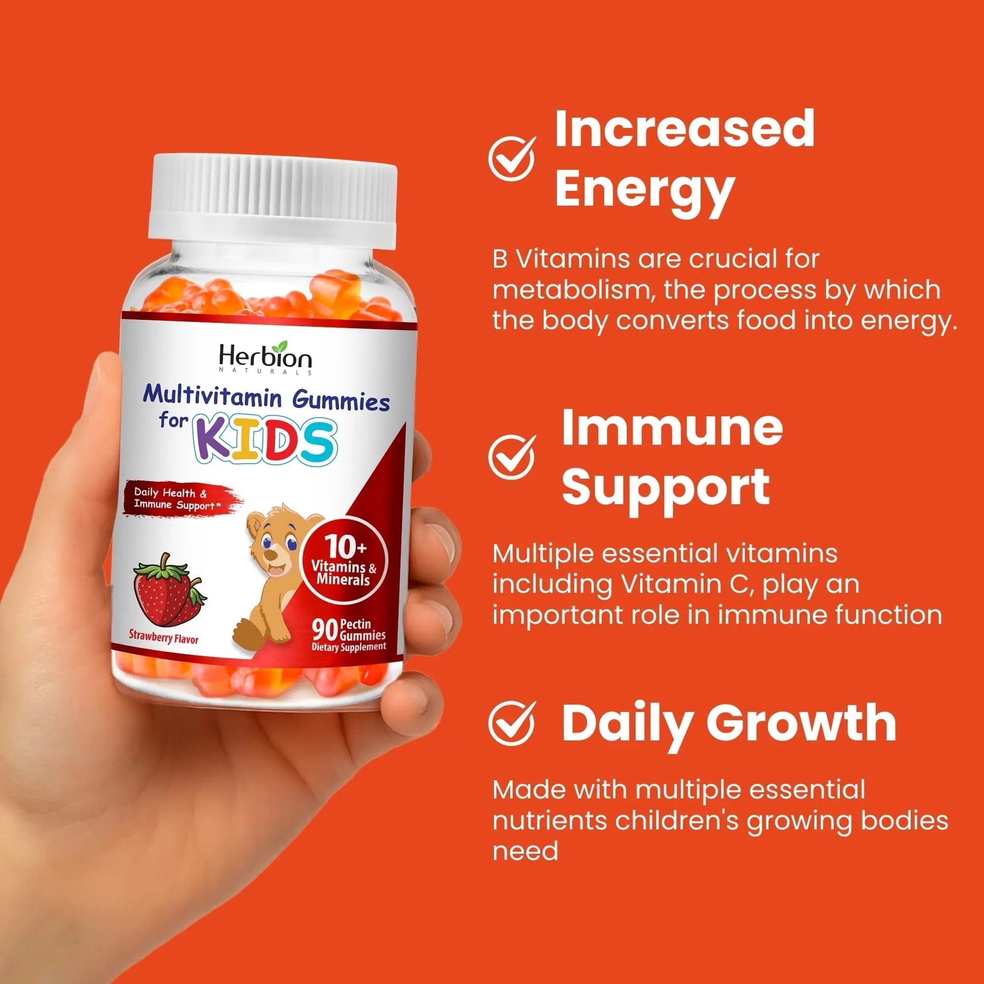 HERBION Naturals Multivitamin Gummies for Kids, Immune Support with Vitamin C, D3, B12, A, E & Zinc, Strawberry Flavor HERBION uk supplements