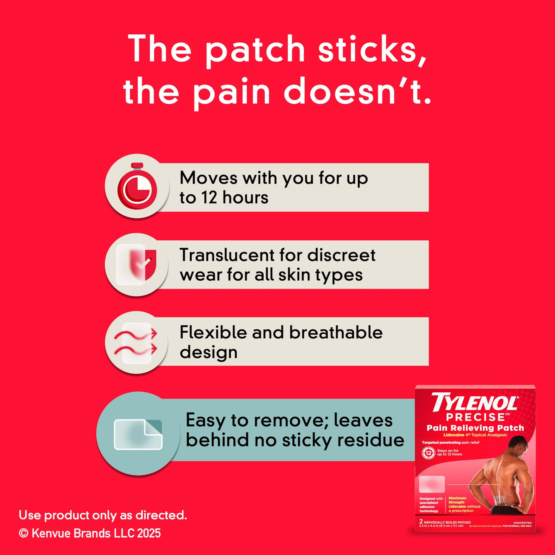 Tylenol Precise Pain Relieving Patches, Large Topical Analgesic Patches + Maximum OTC Strength Lidocaine Penetrates, Targeted Relief Ideal for Shoulder, Back & Knee Pain, Unscented, 4 ct Tylenol uk supplements